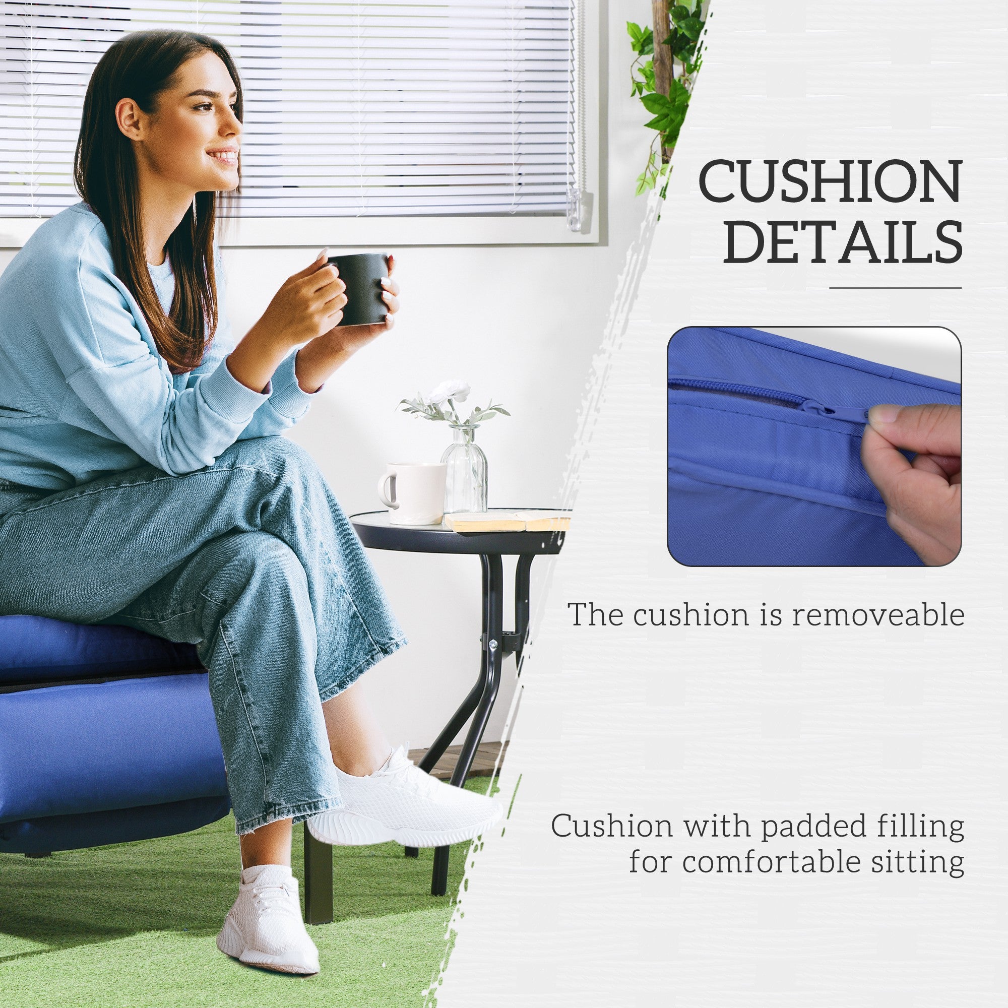 Outsunny Outdoor Recliner Chair, Reclining Patio Lounge Chair with Comfy Cushions, Footrest, Armrests, PE Wicker for Balcony, Porch, Dark Blue