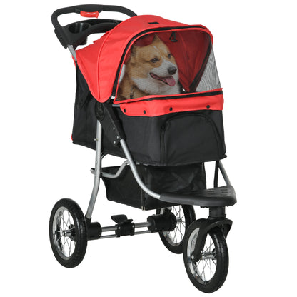 PawHut Luxury One-click Folding Pet Stroller Dog/Cat Travel Carriage with Wheels Adjustable Canopy Zippered Mesh Window Door Red and Black