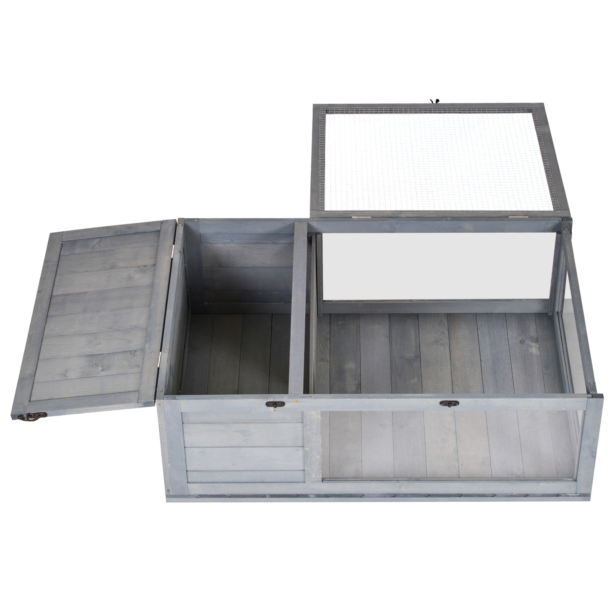 Pawhut Wood Tortoise House Indoor Outdoor Turtle Habitat Reptile Cage for Lizards, Geckos, 35.8" x 23.8" x 12.6", Grey