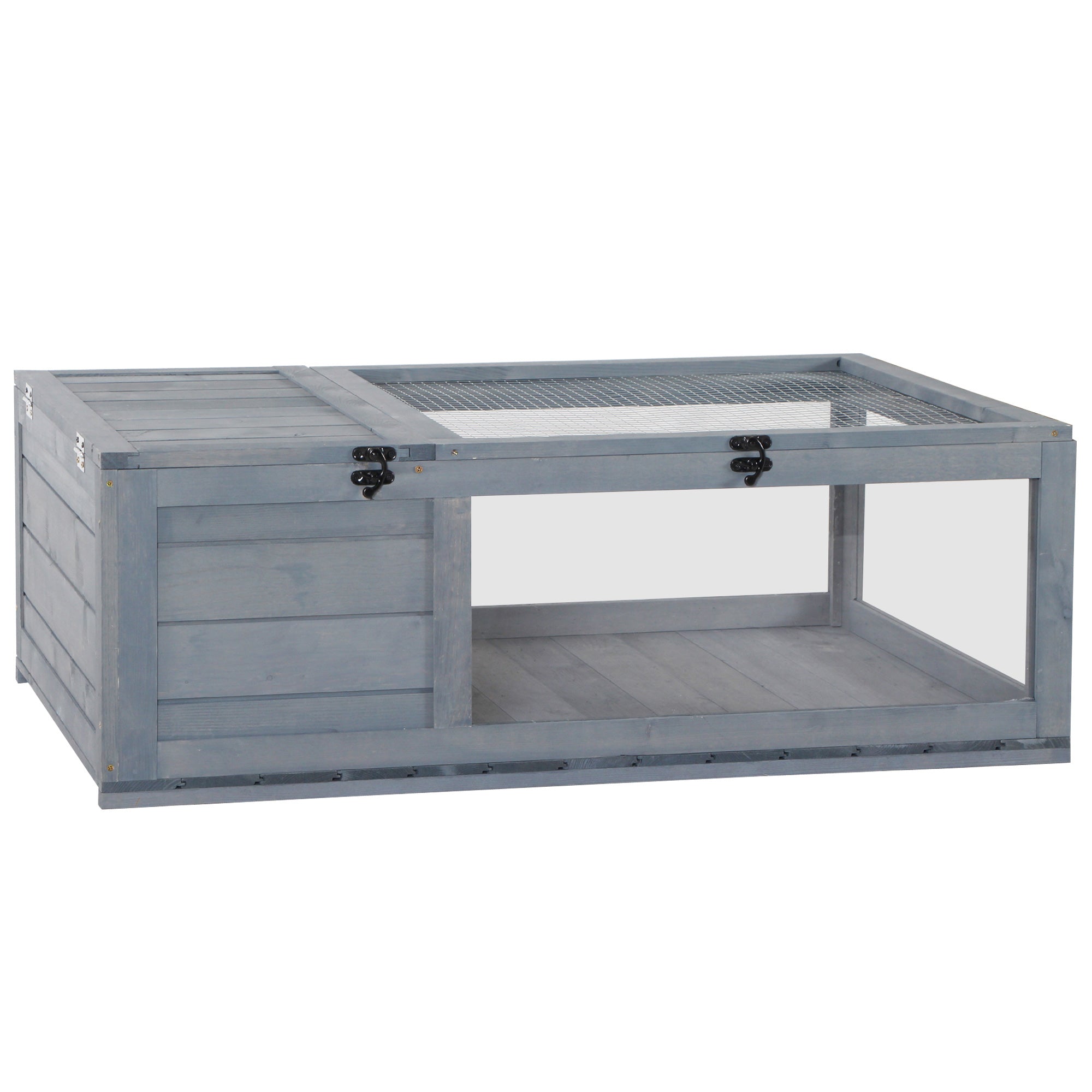 Pawhut Wood Tortoise House Indoor Outdoor Turtle Habitat Reptile Cage for Lizards, Geckos, 35.8" x 23.8" x 12.6", Grey