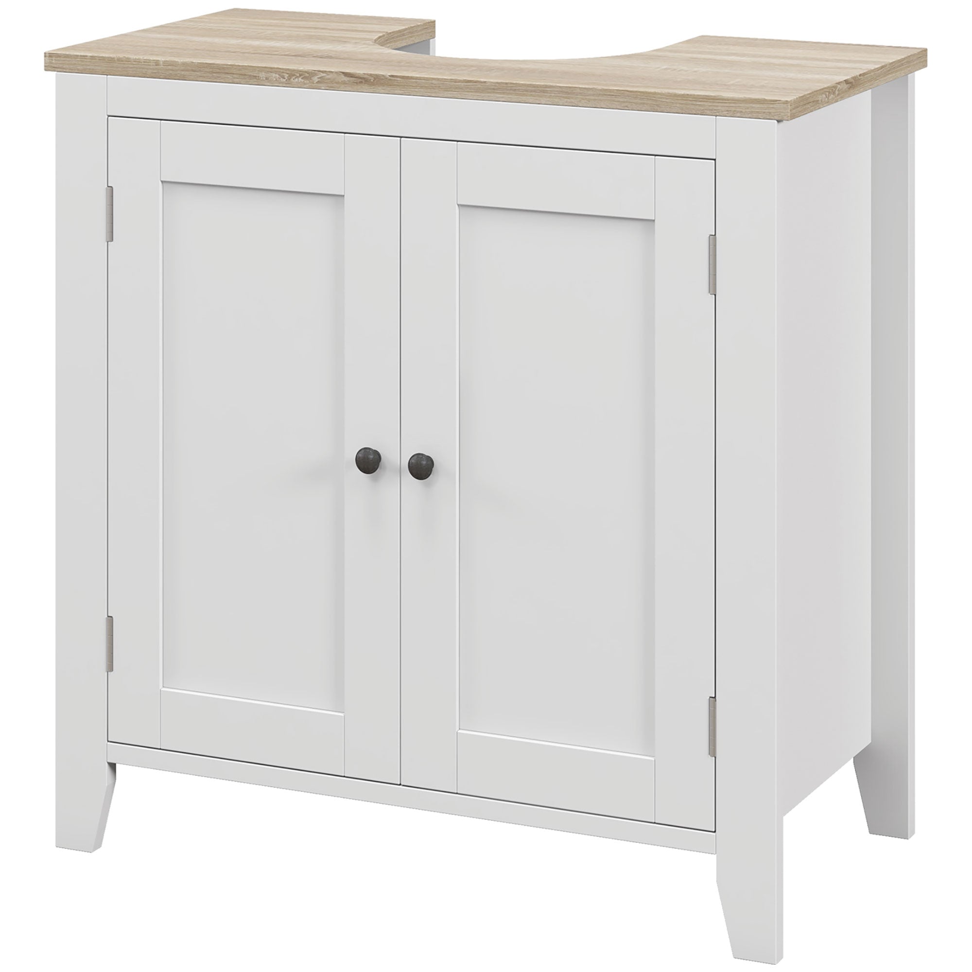 kleankin Bathroom Vanity, Floor Standing Bathroom Vanity Cabinet, Pedestal Sink Storage Cabinet with Adjustable Shelf, Double Doors, White and Natural