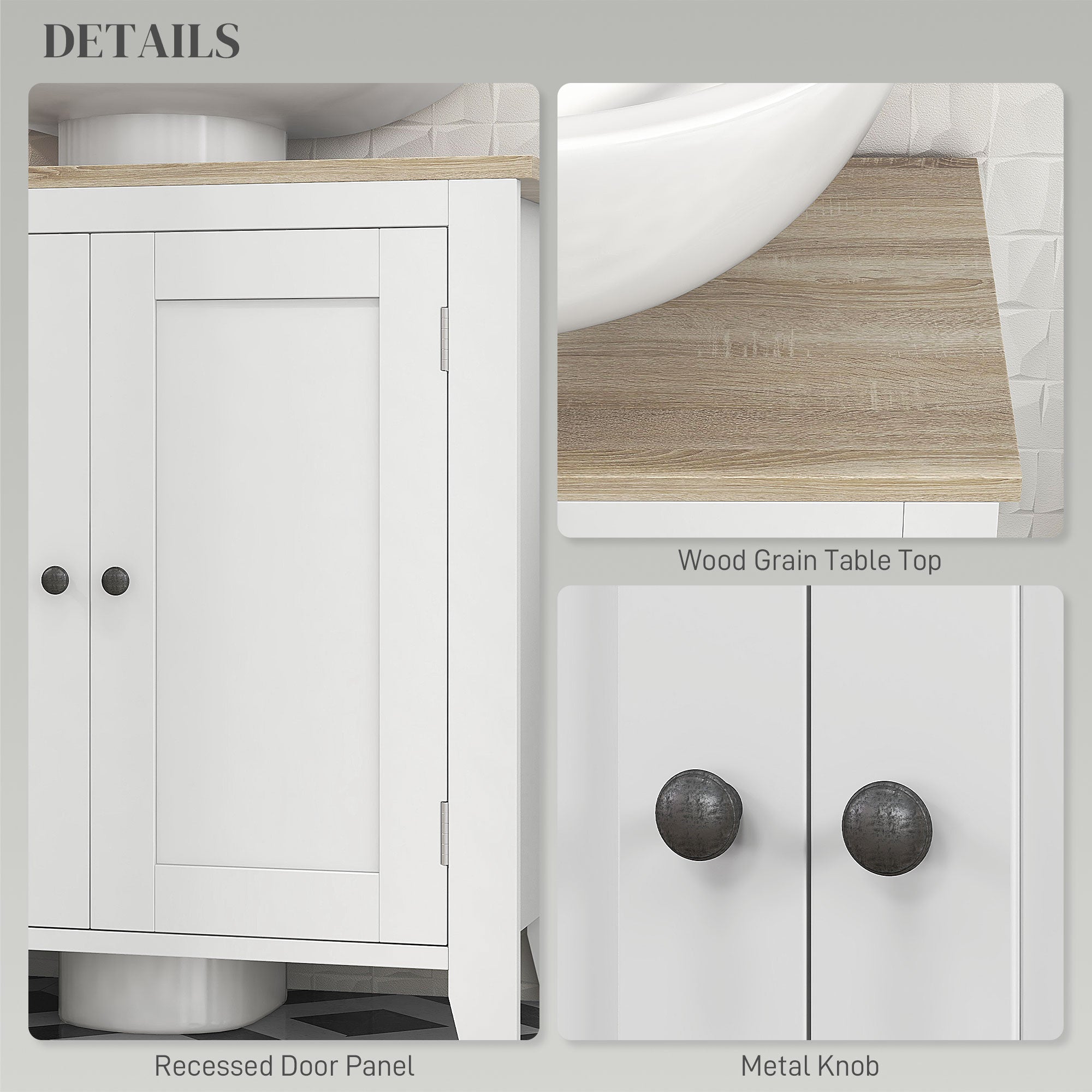 kleankin Bathroom Vanity, Floor Standing Bathroom Vanity Cabinet, Pedestal Sink Storage Cabinet with Adjustable Shelf, Double Doors, White and Natural