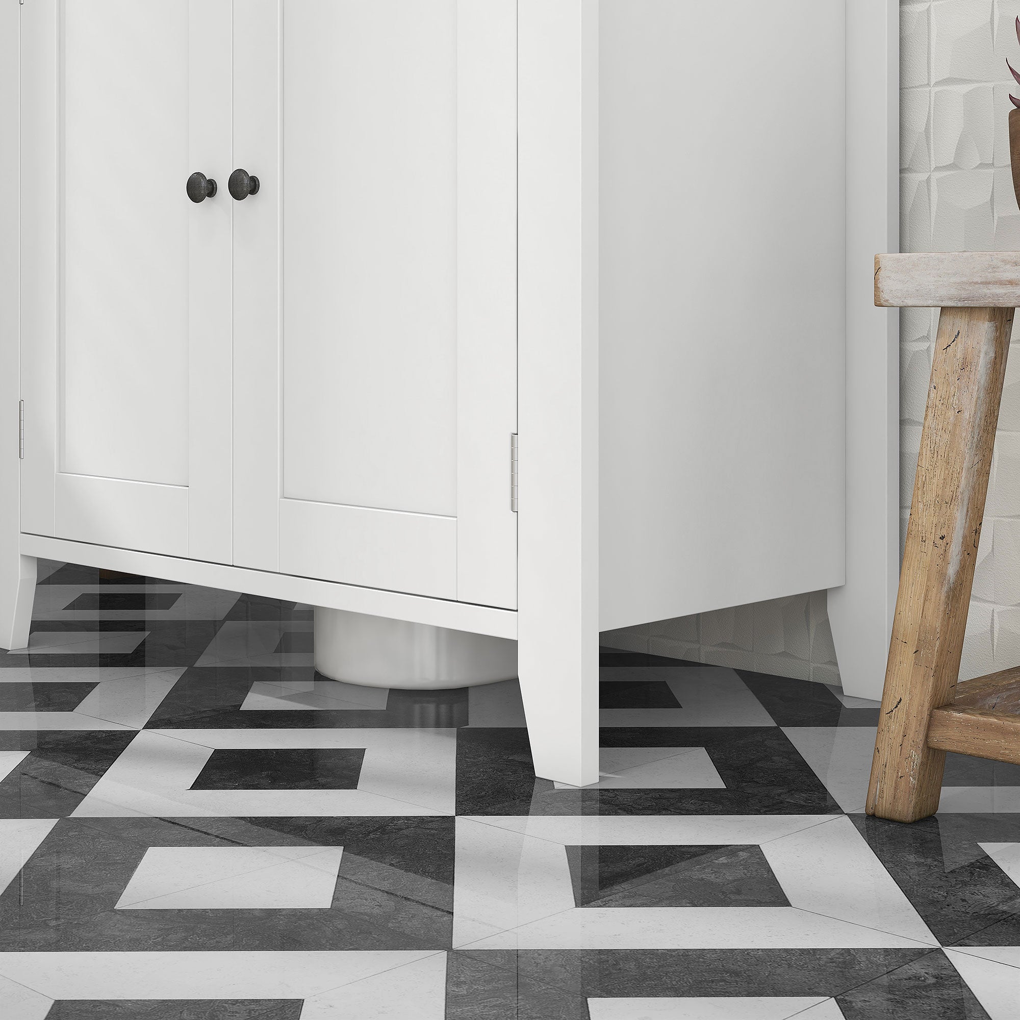 kleankin Bathroom Vanity, Floor Standing Bathroom Vanity Cabinet, Pedestal Sink Storage Cabinet with Adjustable Shelf, Double Doors, White and Natural