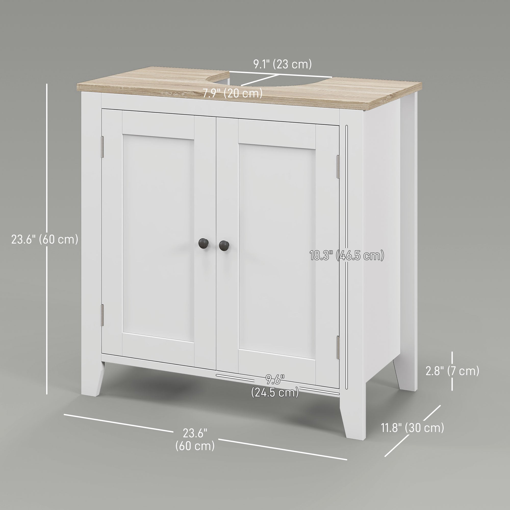 kleankin Bathroom Vanity, Floor Standing Bathroom Vanity Cabinet, Pedestal Sink Storage Cabinet with Adjustable Shelf, Double Doors, White and Natural