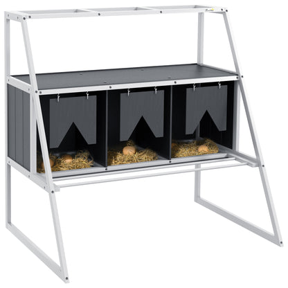 PawHut Chicken Nesting Box, 3 Compartments Wooden Nesting Boxes Hen Laying Egg House with Privacy Curtains, Standing Perches, Up to 6-12 Hens