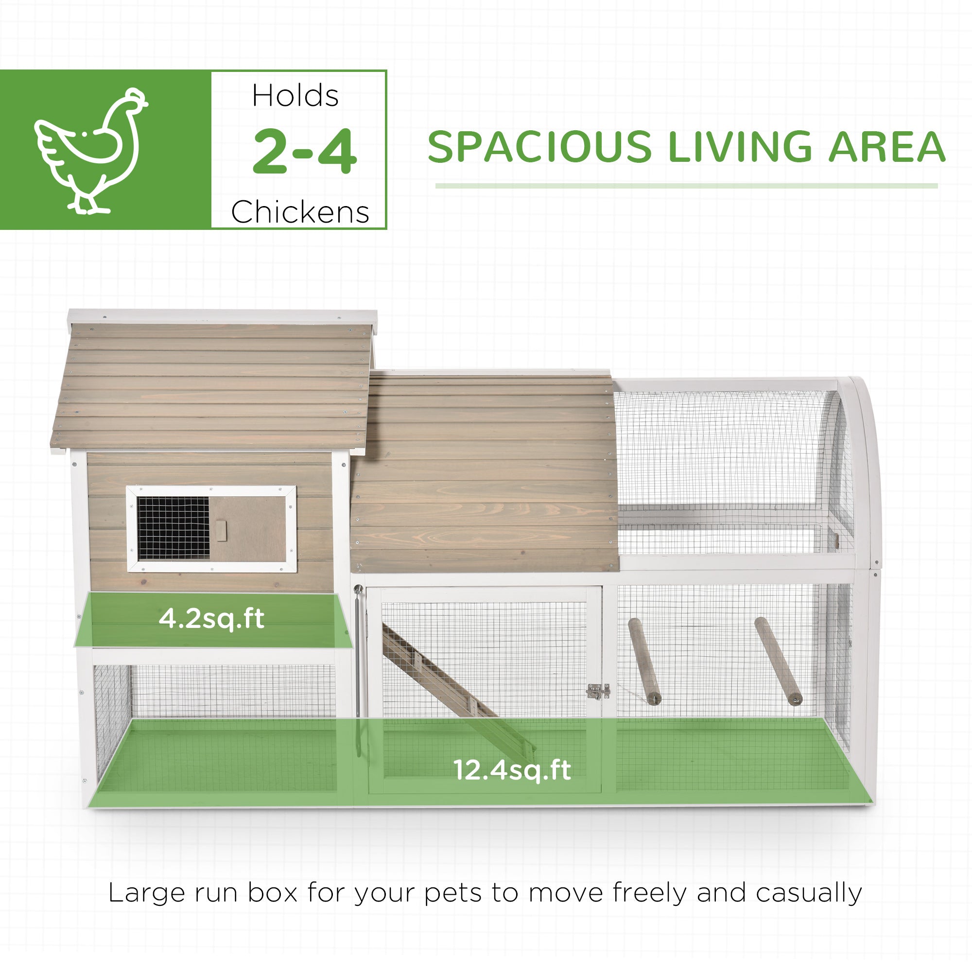 PawHut 66Inches Wooden Chicken Coop Outdoor Hen House Poultry Cage with Removable Tray Nesting Box, Grey