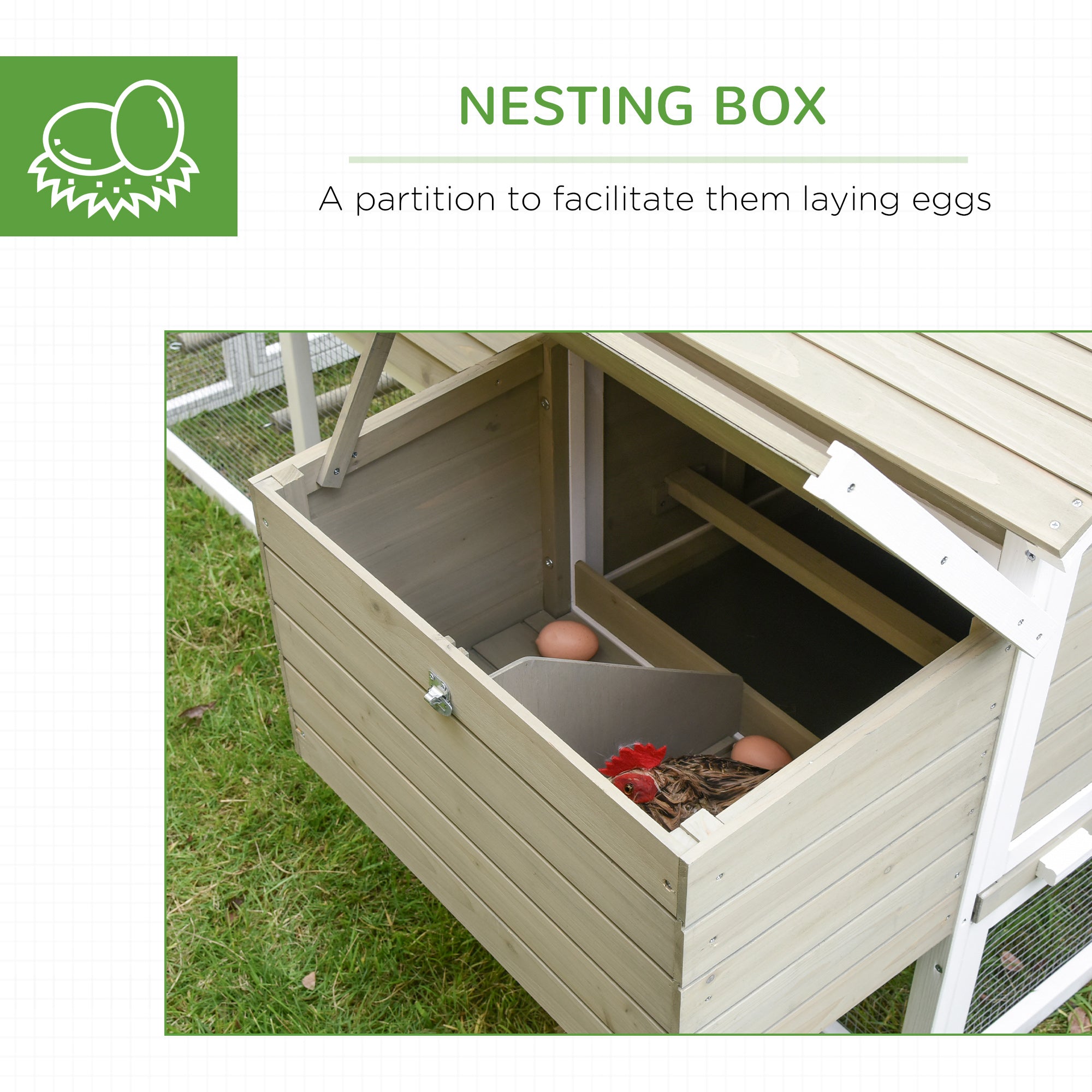 PawHut 66Inches Wooden Chicken Coop Outdoor Hen House Poultry Cage with Removable Tray Nesting Box, Grey