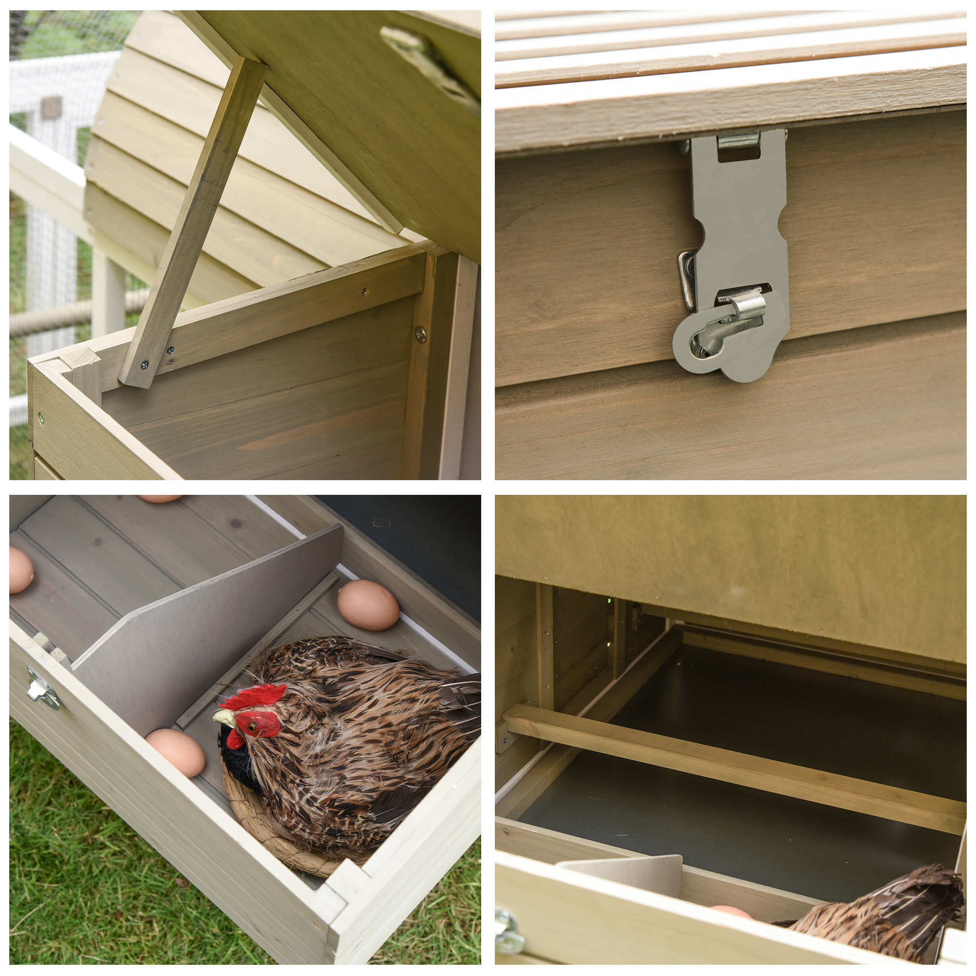PawHut 66Inches Wooden Chicken Coop Outdoor Hen House Poultry Cage with Removable Tray Nesting Box, Grey