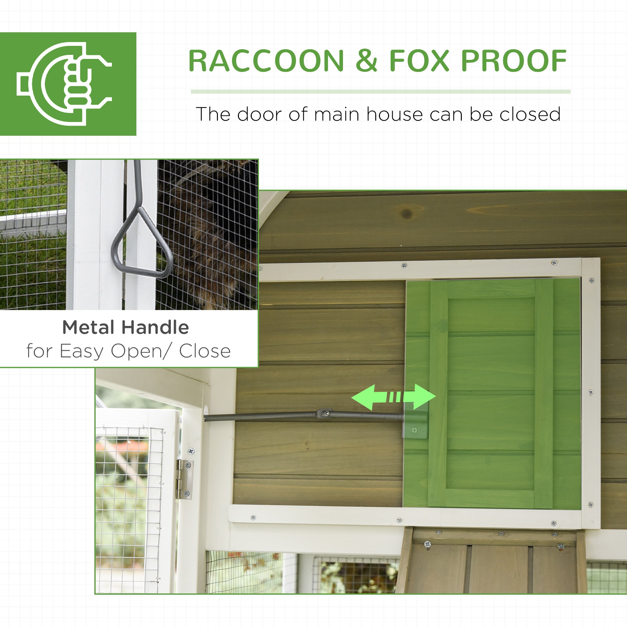 PawHut Chicken Coop with Run Outdoor Hen House Wooden Poultry Coops Cages with Removable Tray Nesting Box Grey 167.5 x 109 x 100cm