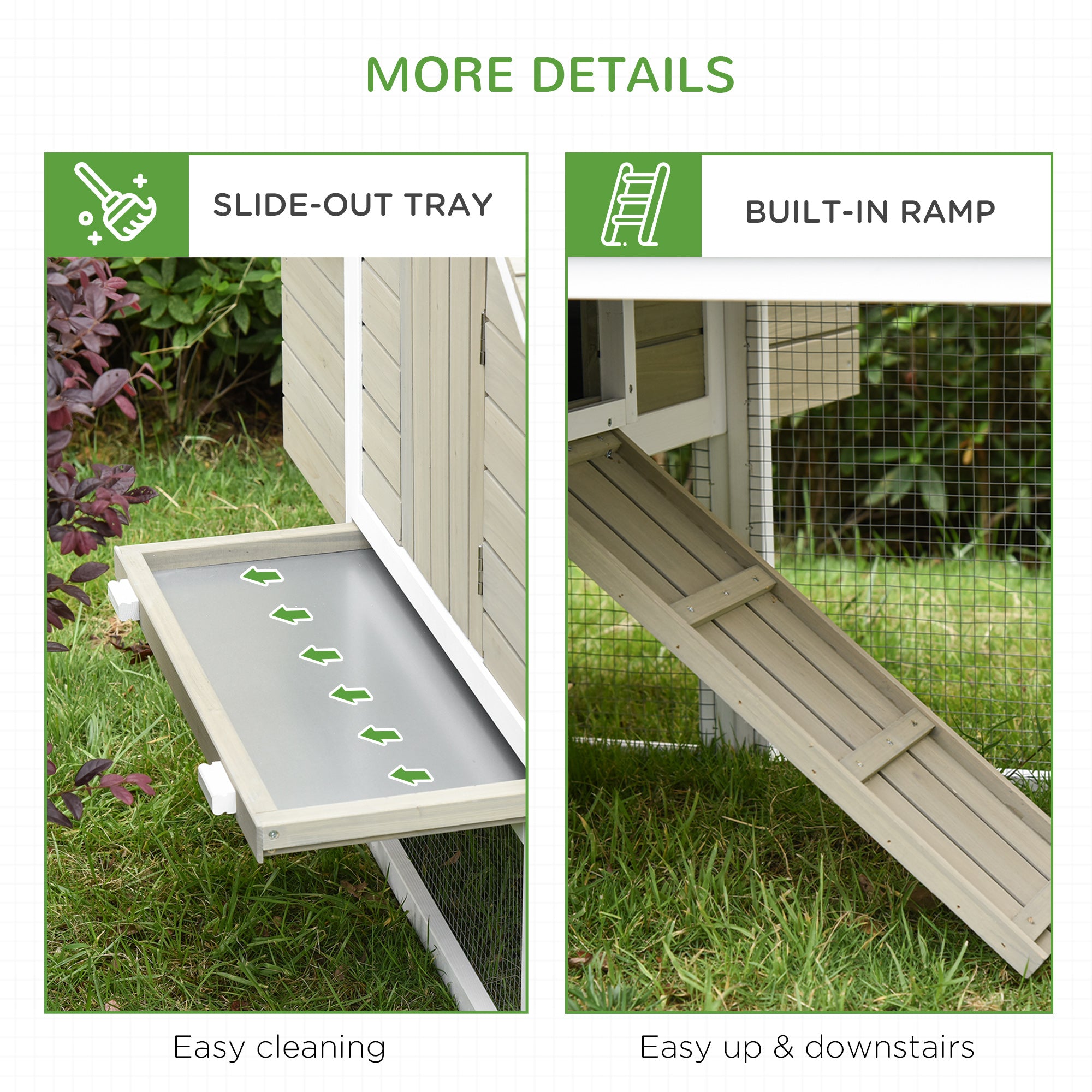 PawHut Chicken Coop with Run Outdoor Hen House Wooden Poultry Coops Cages with Removable Tray Nesting Box Grey 167.5 x 109 x 100cm
