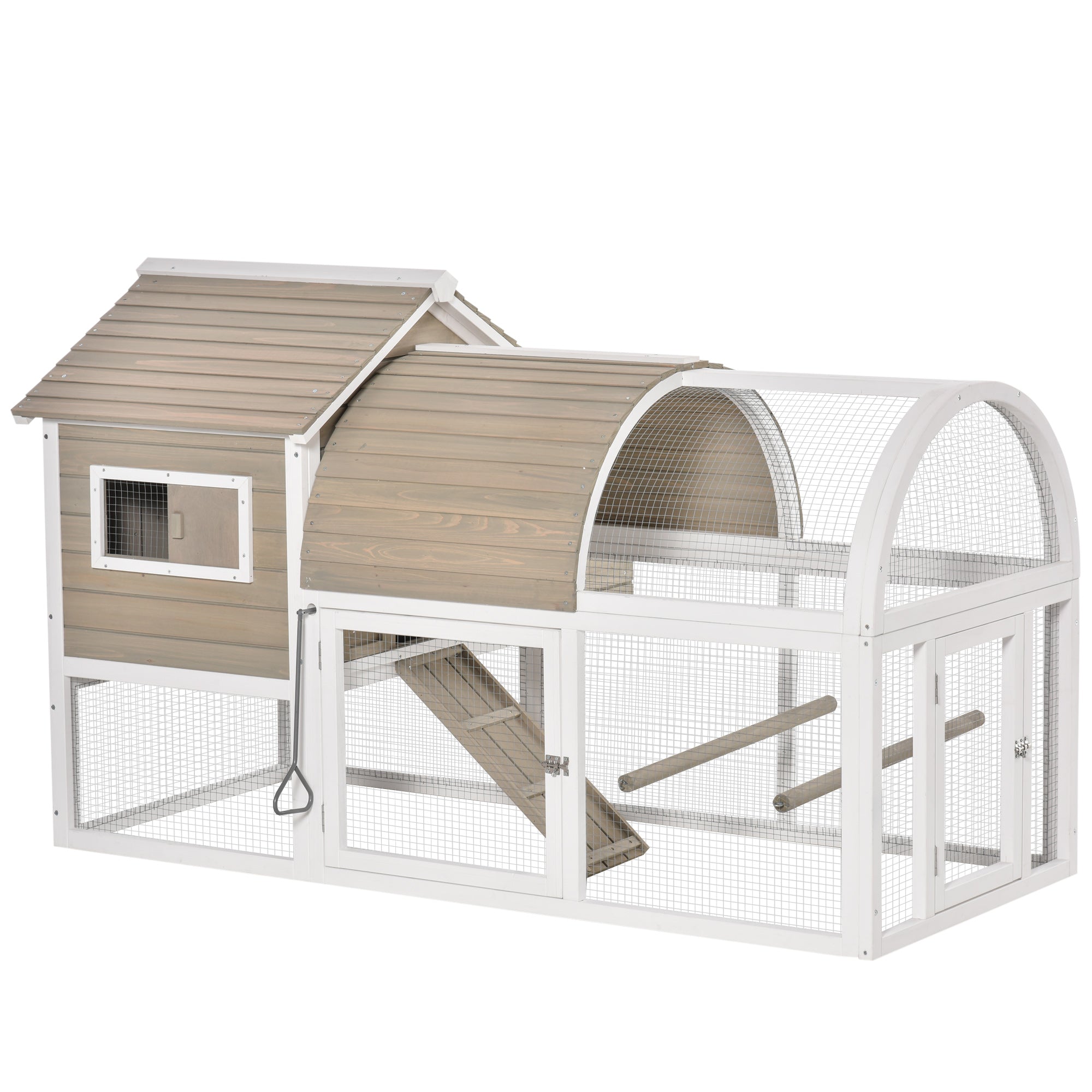 PawHut Chicken Coop with Run Outdoor Hen House Wooden Poultry Coops Cages with Removable Tray Nesting Box Grey 167.5 x 109 x 100cm