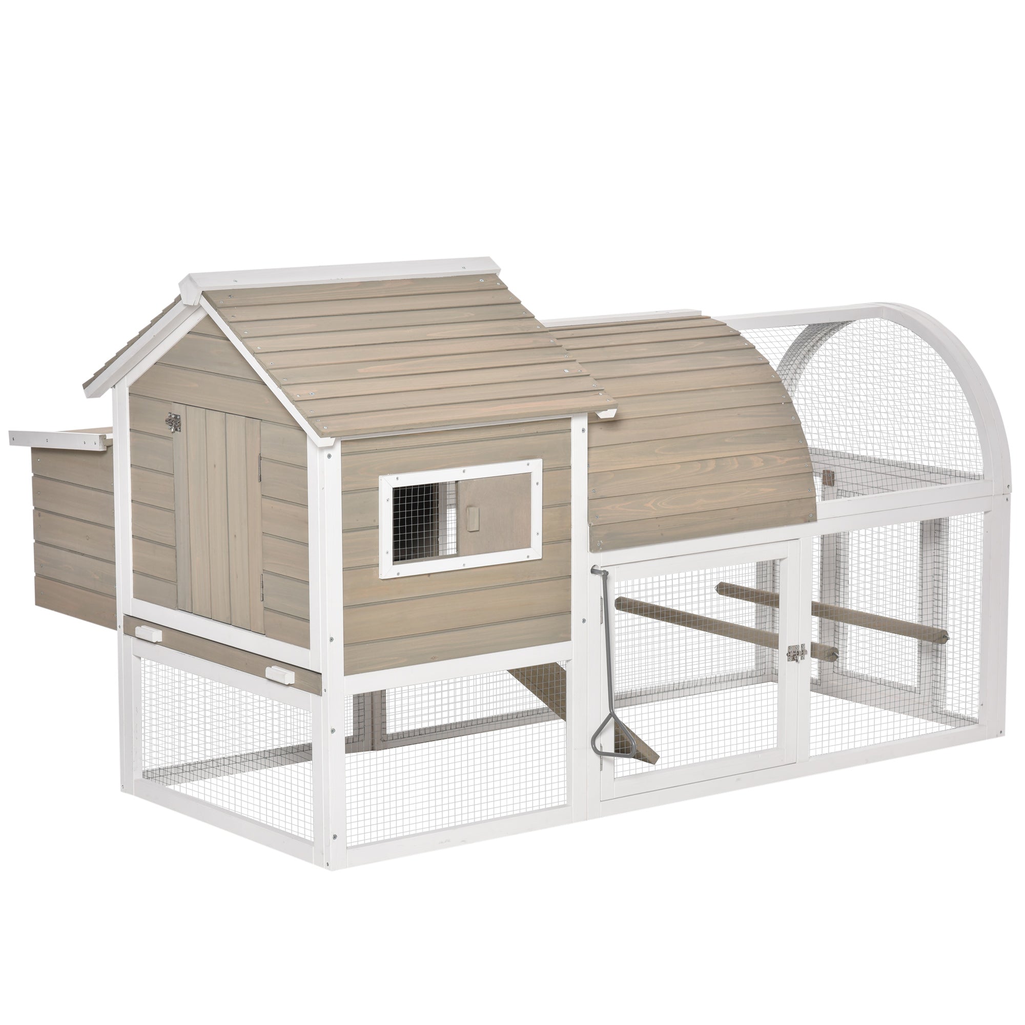 PawHut Chicken Coop with Run Outdoor Hen House Wooden Poultry Coops Cages with Removable Tray Nesting Box Grey 167.5 x 109 x 100cm