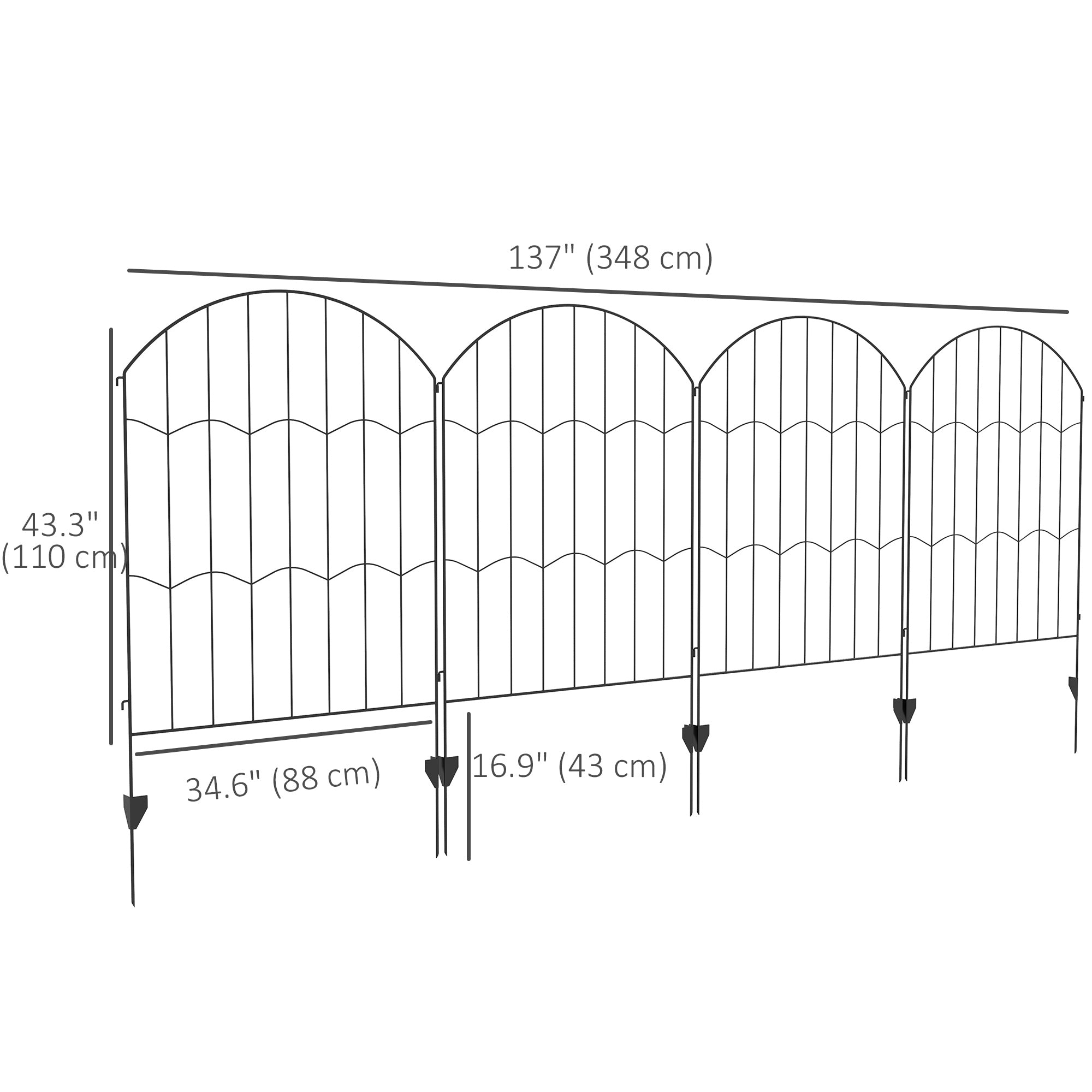 Outsunny Garden Fence, 4 Pack Steel Fence Panels, 11.4' L x 43" H, Rust-Resistant Animal Barrier, Decorative Border Flower Edging for Yard, Patio, Outdoor Decor, Wave
