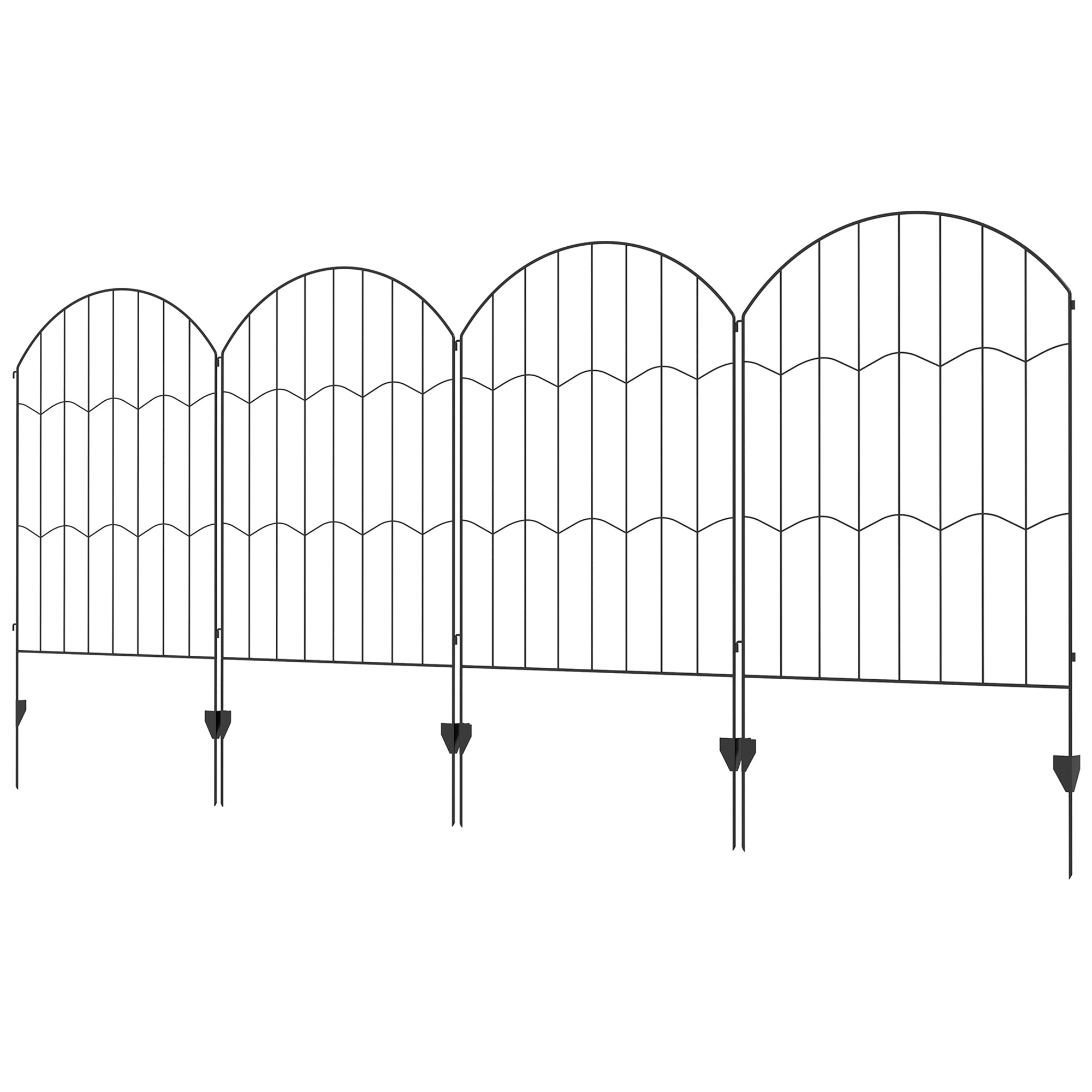 Outsunny Garden Fence, 4 Pack Steel Fence Panels, 11.4' L x 43" H, Rust-Resistant Animal Barrier, Decorative Border Flower Edging for Yard, Patio, Outdoor Decor, Wave