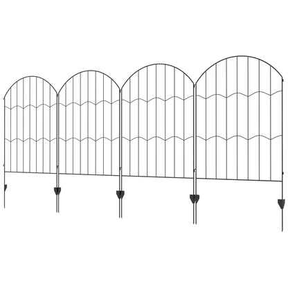 Outsunny Garden Fence, 4 Pack Steel Fence Panels, 11.4' L x 43" H, Rust-Resistant Animal Barrier, Decorative Border Flower Edging for Yard, Patio, Outdoor Decor, Wave