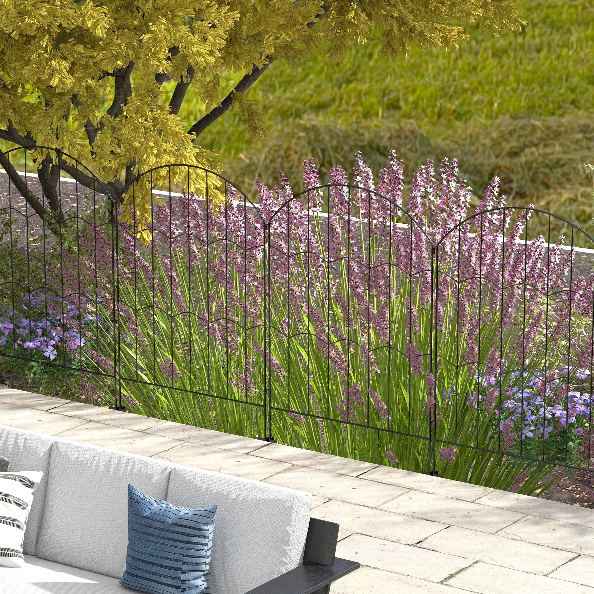 Outsunny Garden Fence, 4 Pack Steel Fence Panels, 11.4' L x 43" H, Rust-Resistant Animal Barrier, Decorative Border Flower Edging for Yard, Patio, Outdoor Decor, Wave