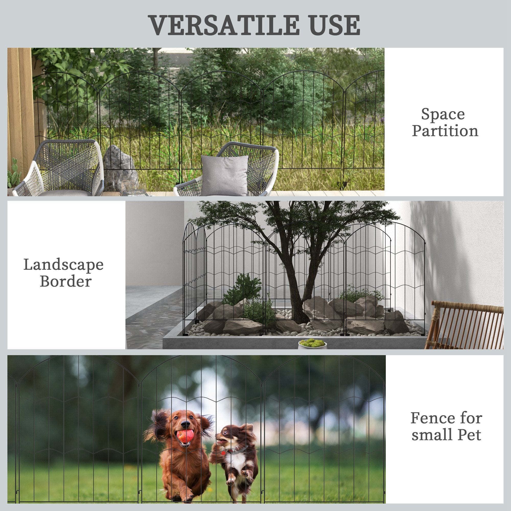 Outsunny Garden Fence, 4 Pack Steel Fence Panels, 11.4' L x 43" H, Rust-Resistant Animal Barrier, Decorative Border Flower Edging for Yard, Patio, Outdoor Decor, Wave