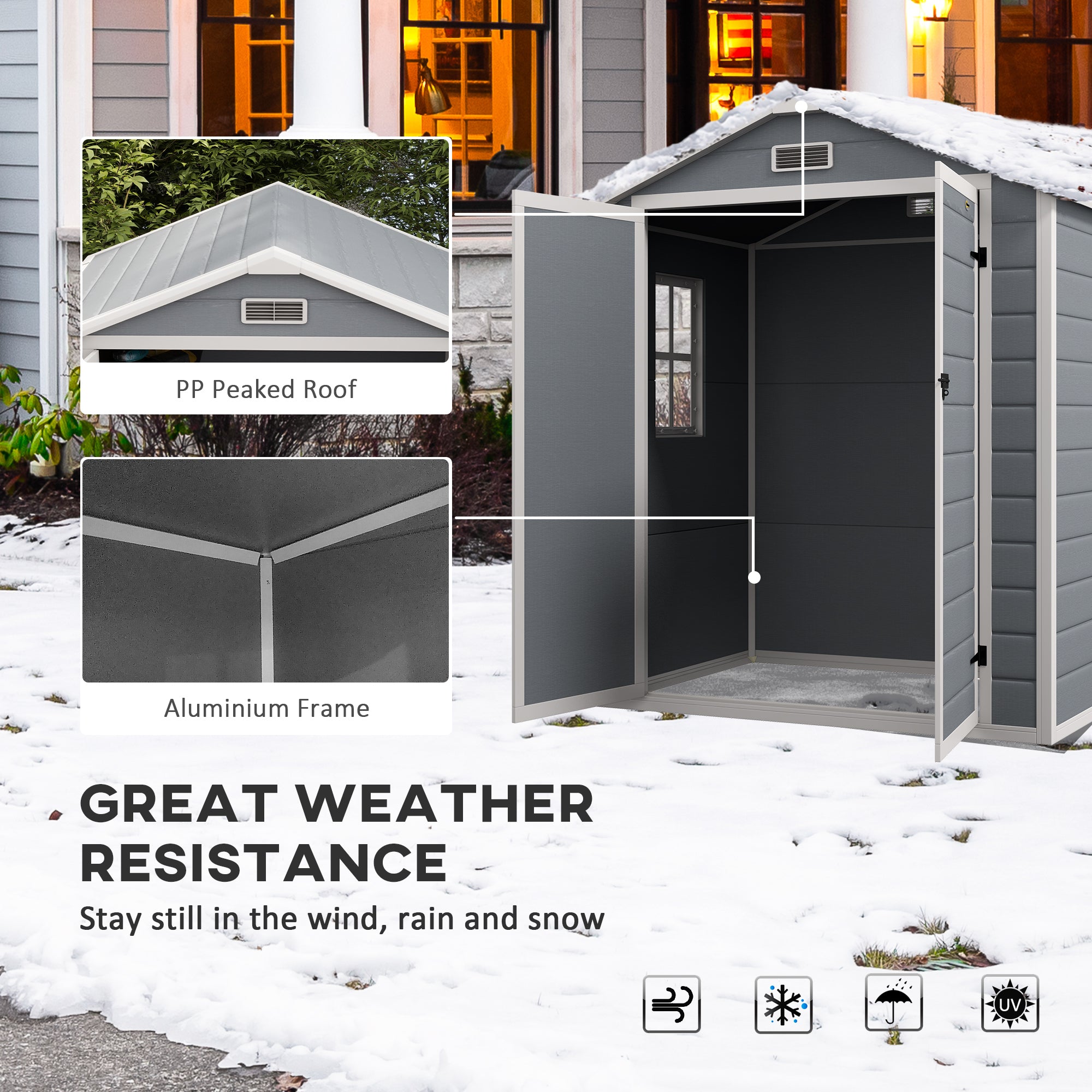Outsunny 6' x 4.5' Outdoor Storage Shed, Lockable Plastic Garden Tool Storage House Organizer with Double Doors and Vents for Backyard, Patio, Lawn, Grey