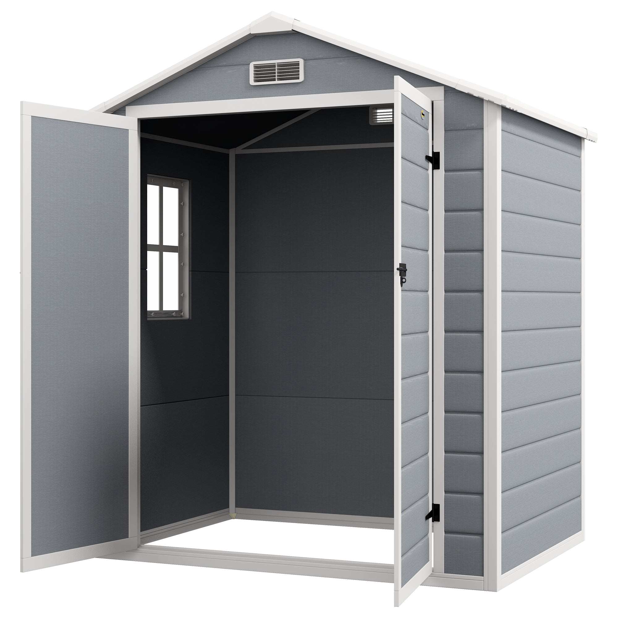 Outsunny 6' x 4.5' Outdoor Storage Shed, Lockable Plastic Garden Tool Storage House Organizer with Double Doors and Vents for Backyard, Patio, Lawn, Grey