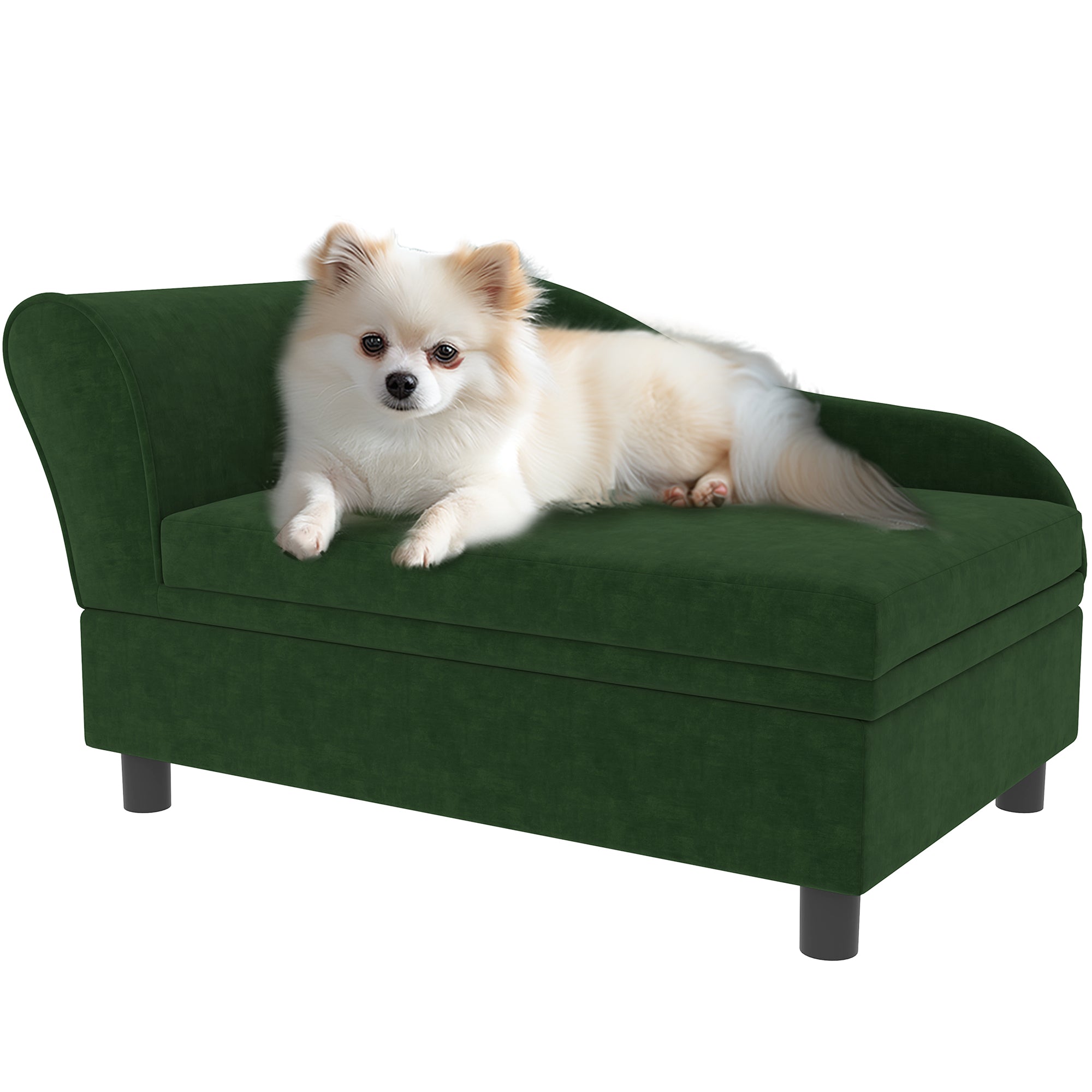 PawHut Luxury Fancy Dog Couch with Hidden Storage, Small Dog Sofa Bed with 2" Soft Foam, Modern Pet Furniture for Puppies & Little Breeds, Green