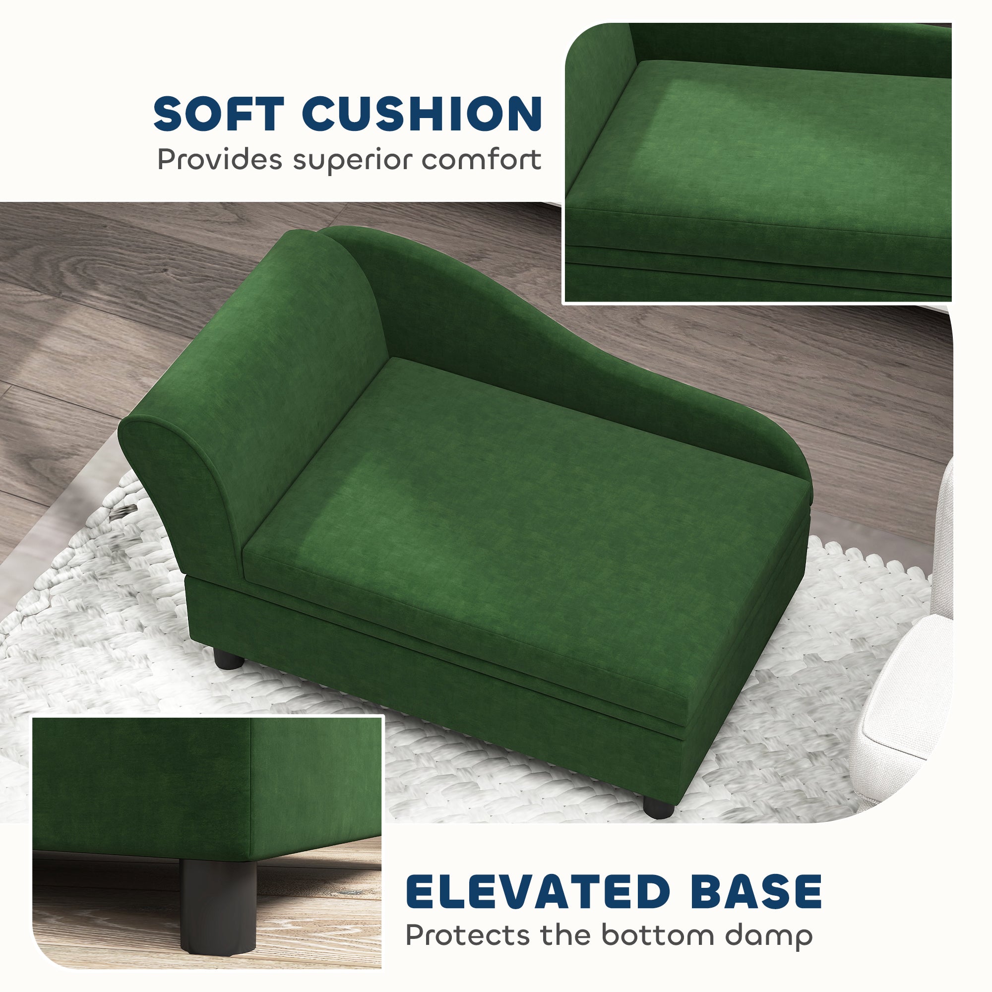PawHut Luxury Fancy Dog Couch with Hidden Storage, Small Dog Sofa Bed with 2" Soft Foam, Modern Pet Furniture for Puppies & Little Breeds, Green