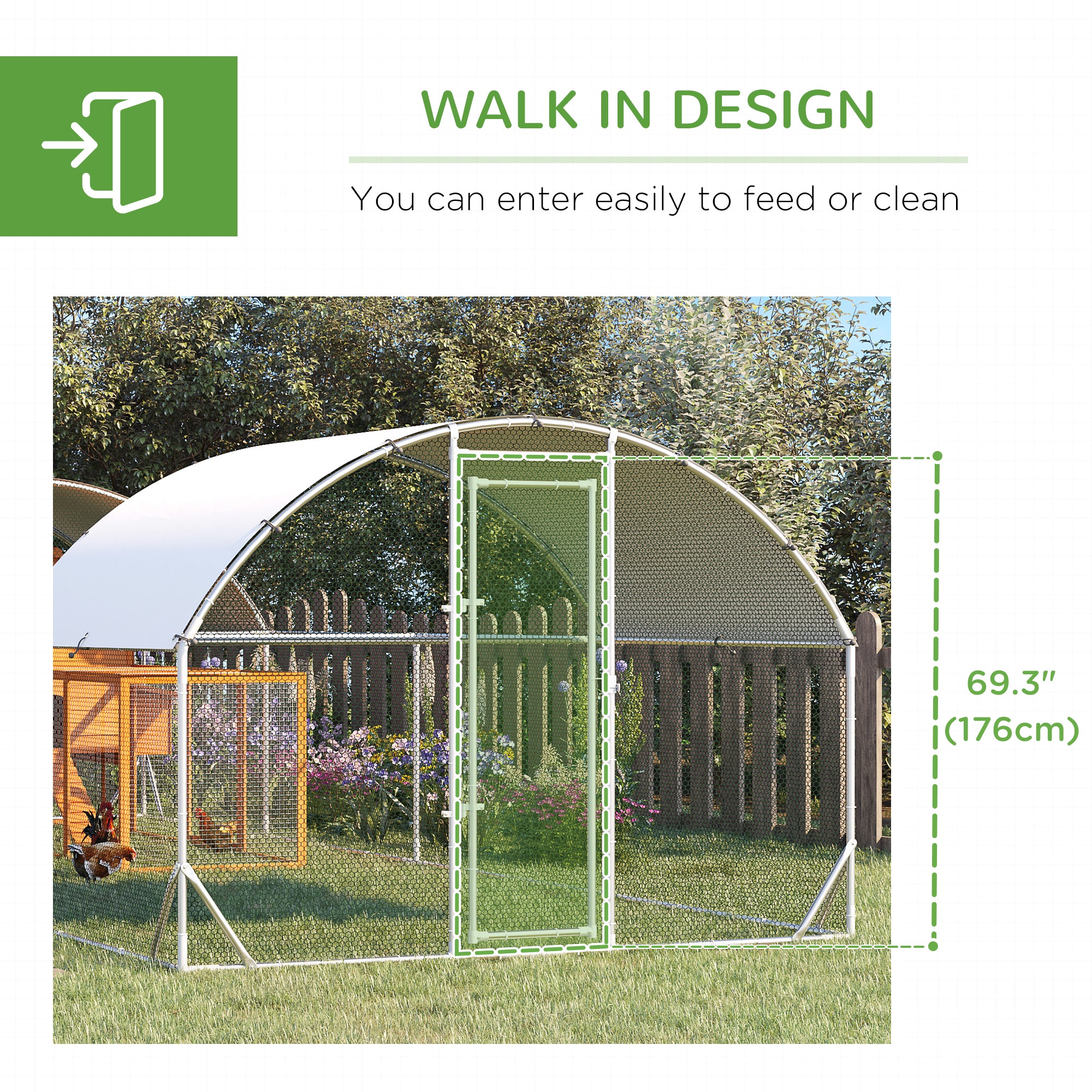 PawHut Chicken Run, 24.9' x 9.2' Metal Chicken Coop with Waterproof and Anti-UV Cover, Door for 20-24 Chickens, Ducks, Rabbits, Sliver