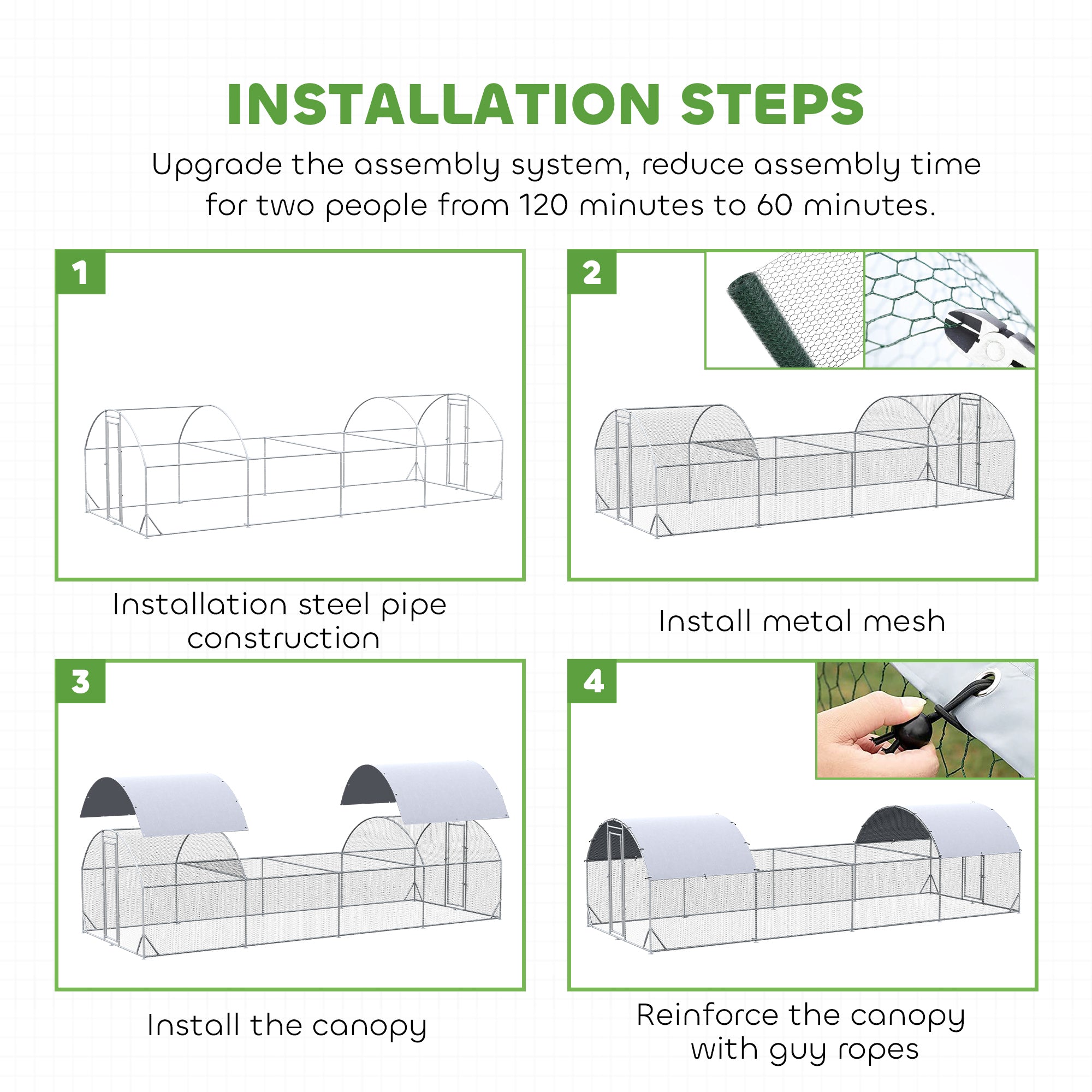 PawHut Chicken Run, 24.9' x 9.2' Metal Chicken Coop with Waterproof and Anti-UV Cover, Door for 20-24 Chickens, Ducks, Rabbits, Sliver