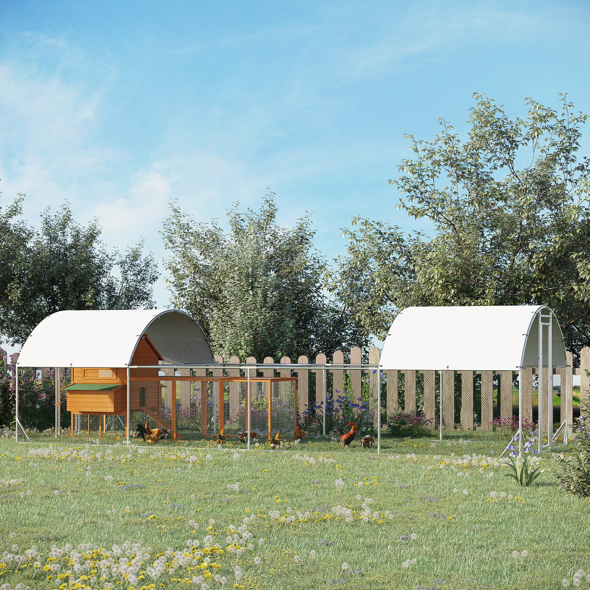 PawHut Chicken Run, 24.9' x 9.2' Metal Chicken Coop with Waterproof and Anti-UV Cover, Door for 20-24 Chickens, Ducks, Rabbits, Sliver
