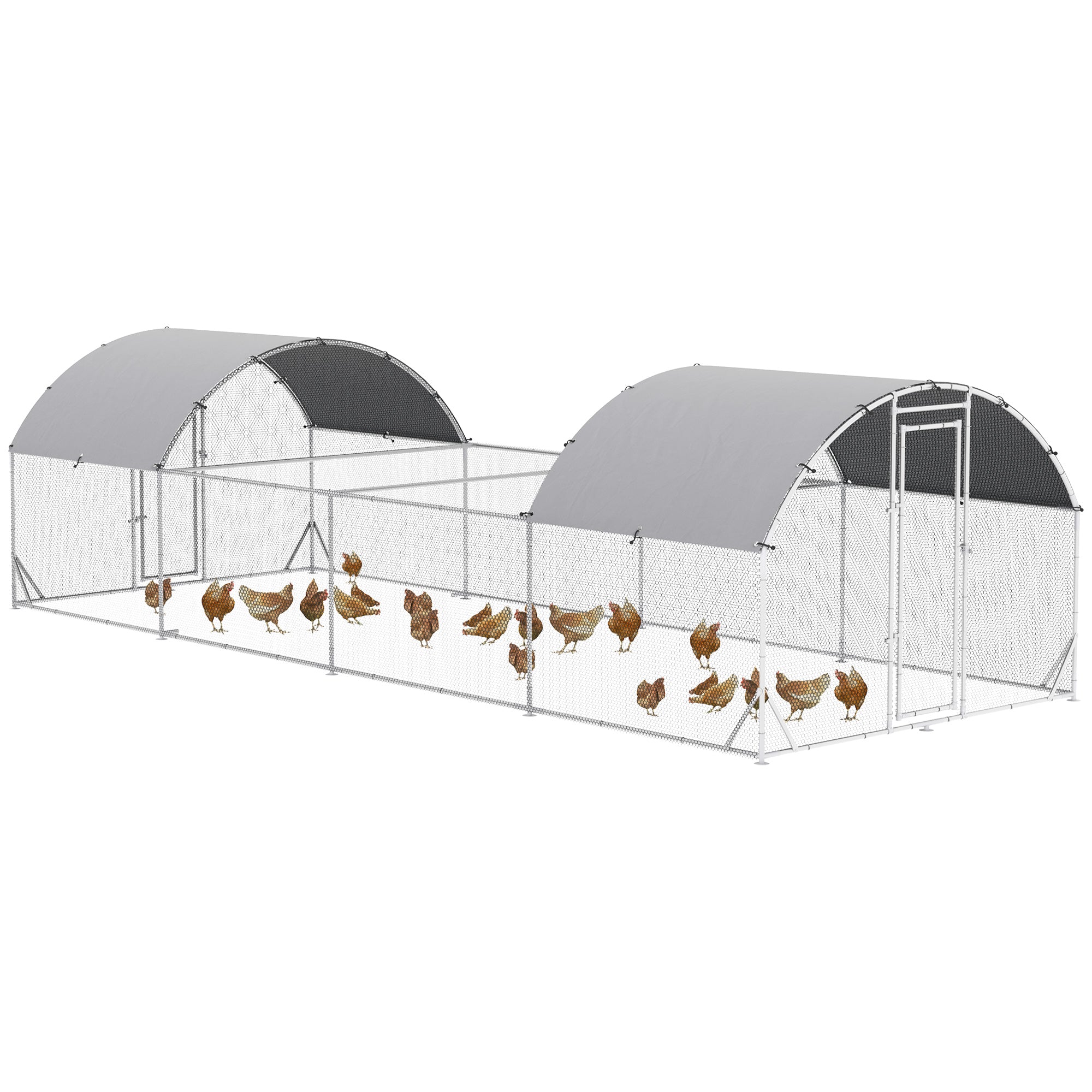 PawHut Chicken Run, 24.9' x 9.2' Metal Chicken Coop with Waterproof and Anti-UV Cover, Door for 20-24 Chickens, Ducks, Rabbits, Sliver