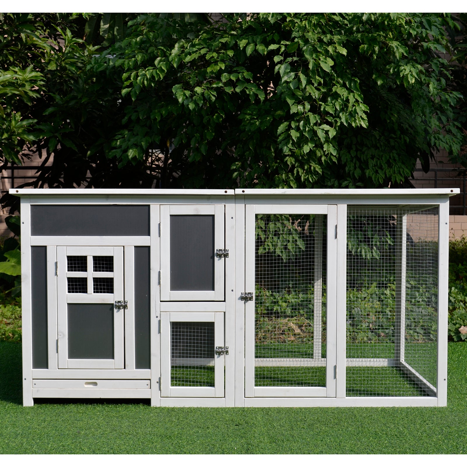 PawHut Wood Chicken Coop Hutch Hen House Cage PC Roof w/ Run Nest Box Deluxe 160 x 75 x 80 cm