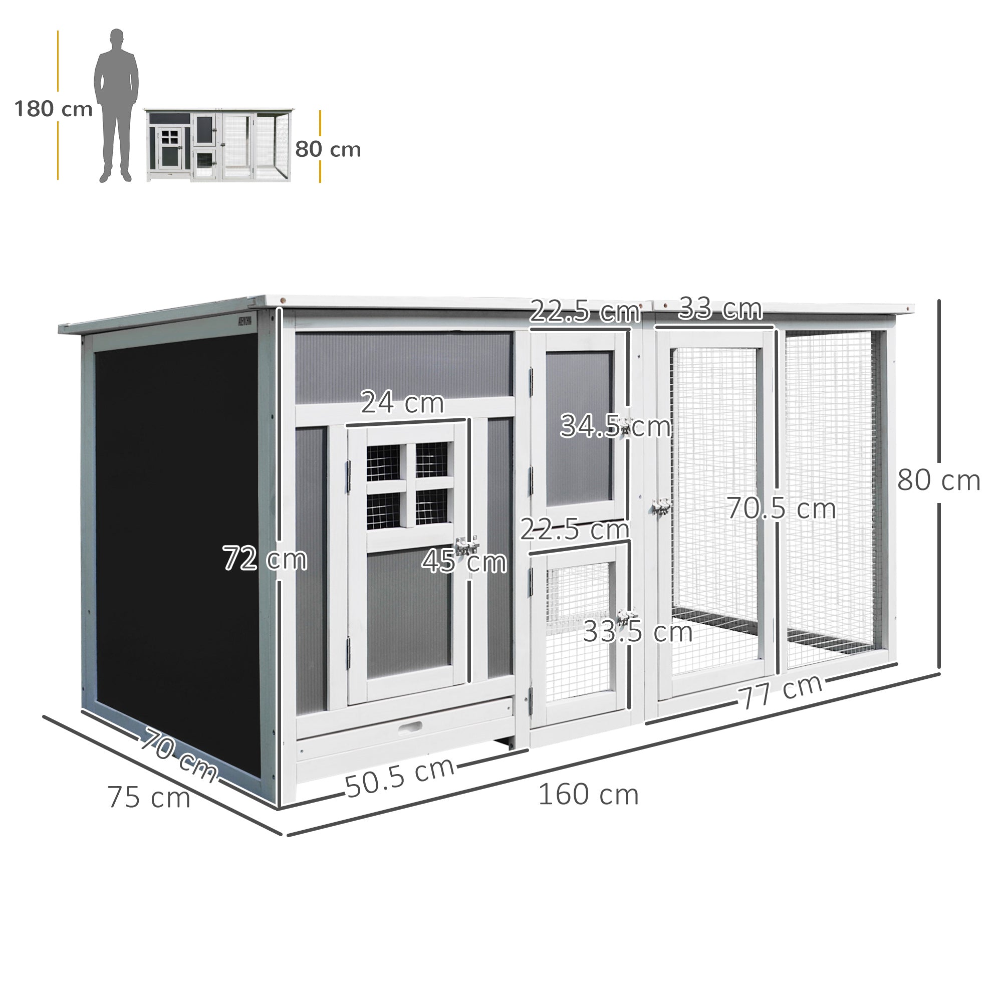 PawHut Wood Chicken Coop Hutch Hen House Cage PC Roof w/ Run Nest Box Deluxe 160 x 75 x 80 cm