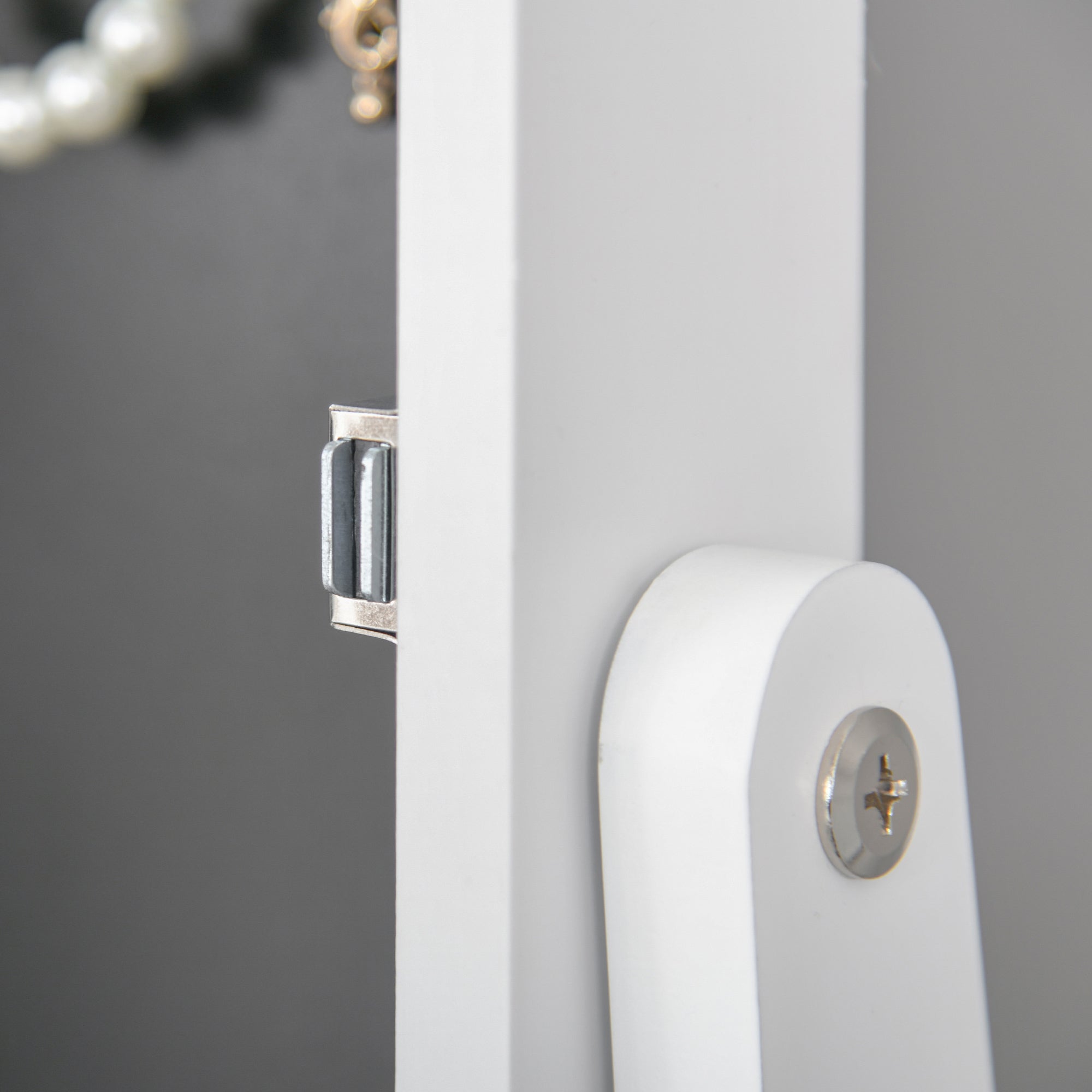 HOMCOM Lighted Mirrored Jewelry Cabinet Floor Free Standing Armoire Organizer Storage Necklaces Bracelets Rings Earrings Angle Adjustable w/16 LED Lights Warm White