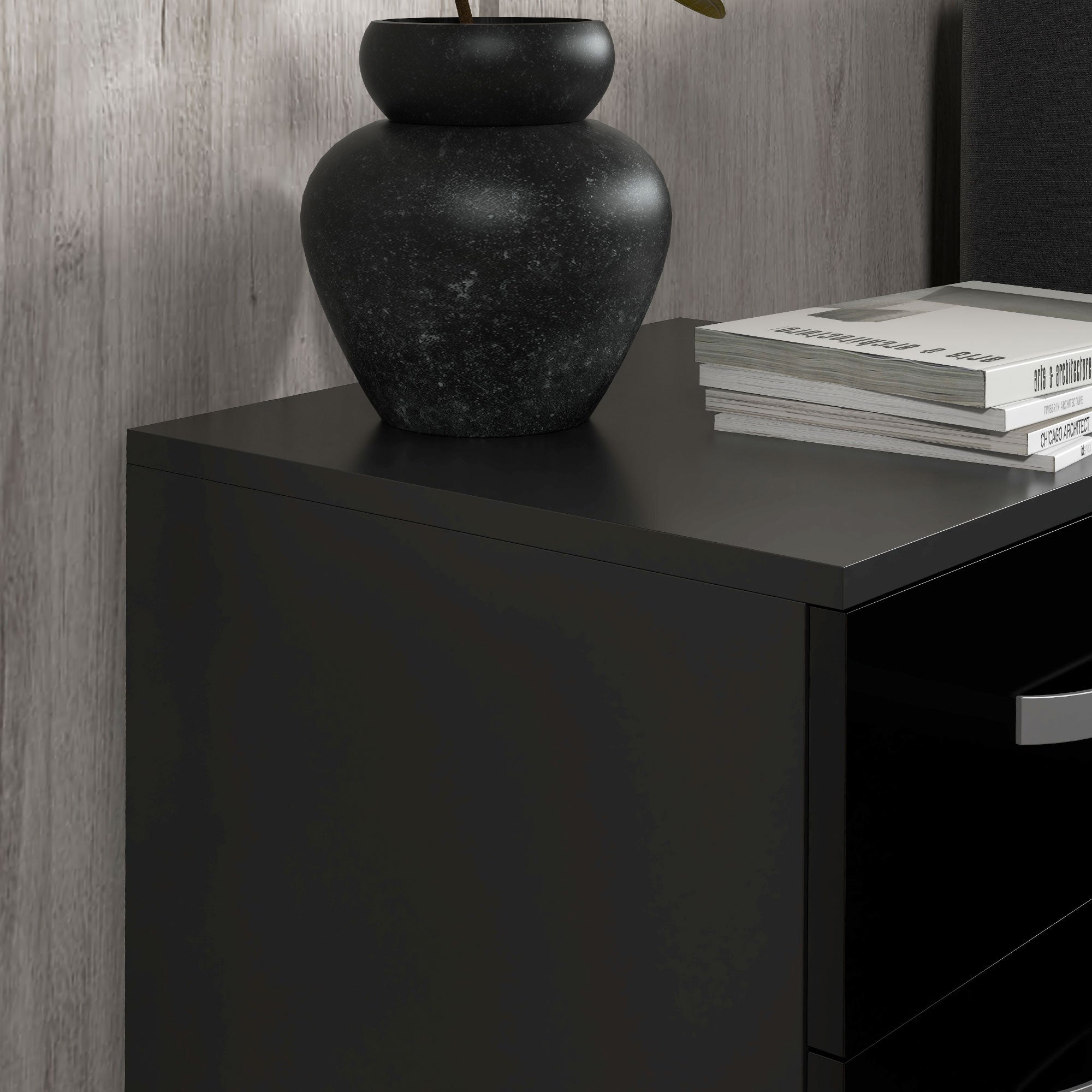 HOMCOM Modern Nightstand Set of 2, Bedside Tables with 3 High Gloss Drawers for Bedroom, Black