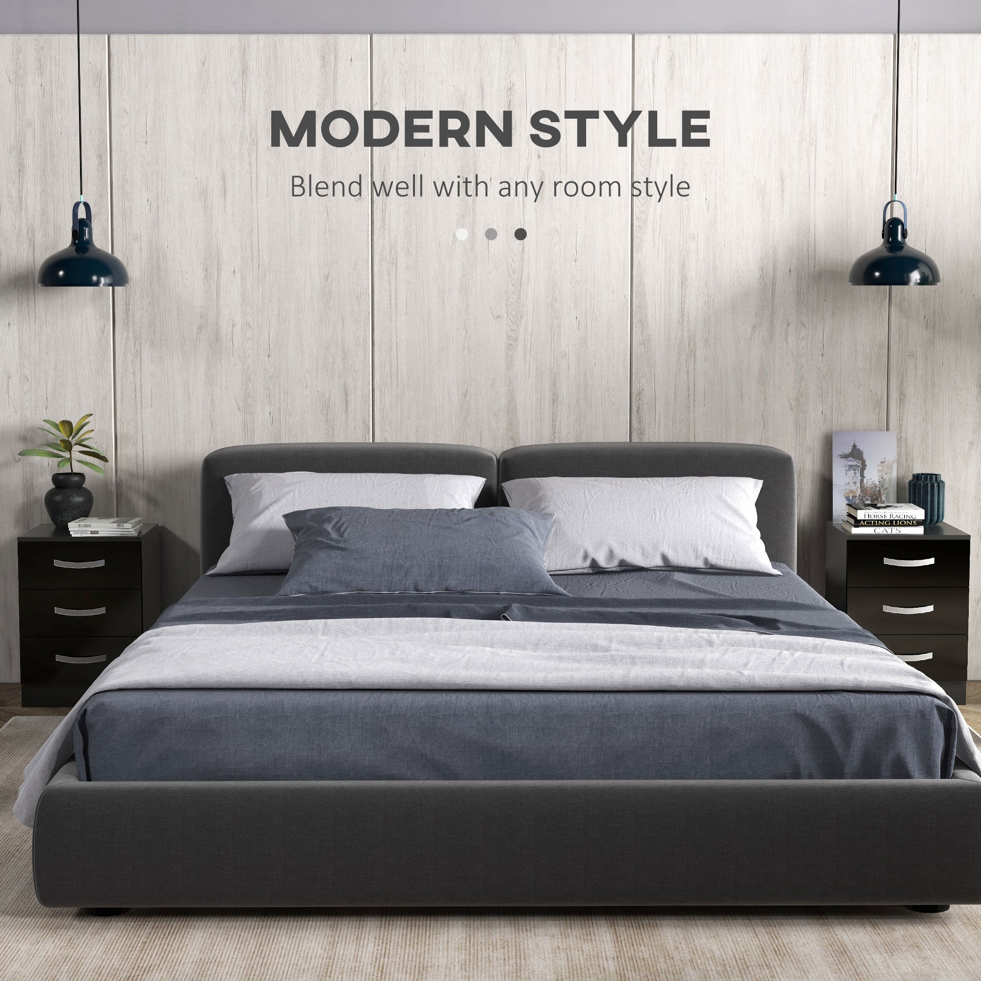 HOMCOM Modern Nightstand Set of 2, Bedside Tables with 3 High Gloss Drawers for Bedroom, Black