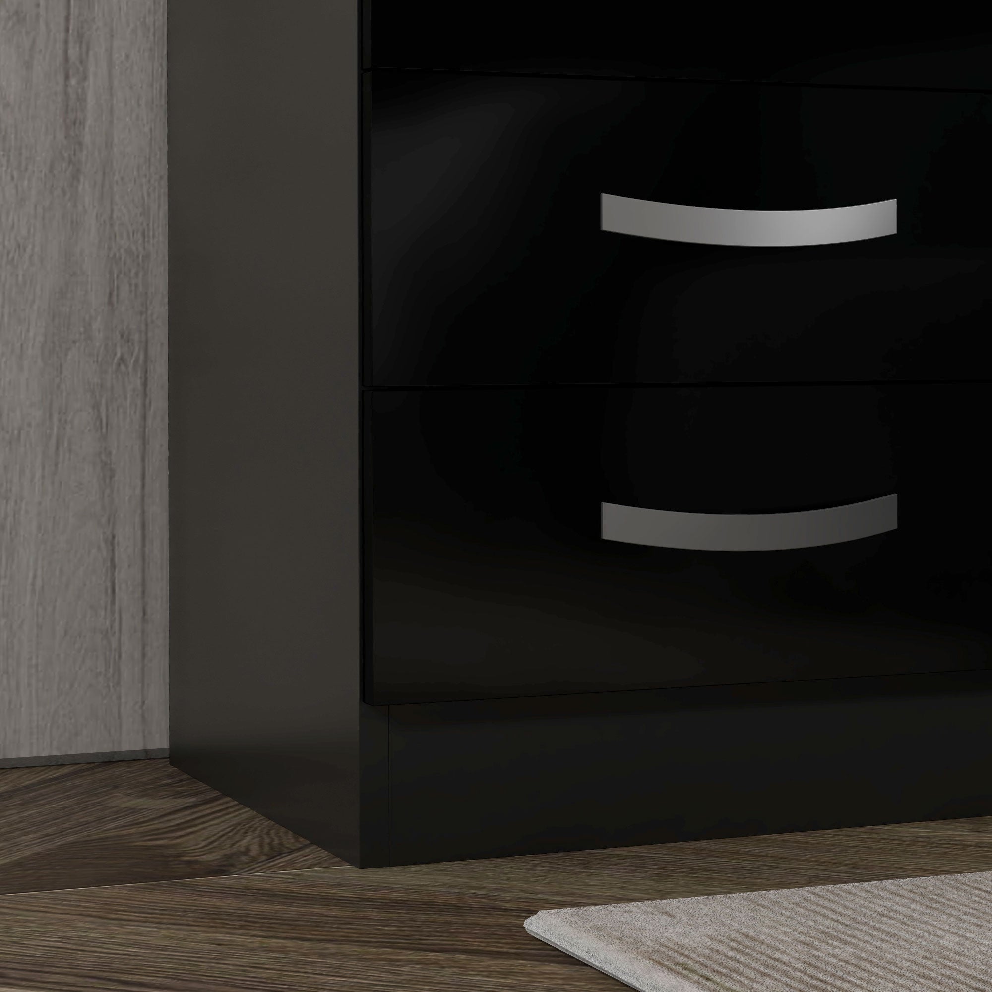 HOMCOM Modern Nightstand Set of 2, Bedside Tables with 3 High Gloss Drawers for Bedroom, Black