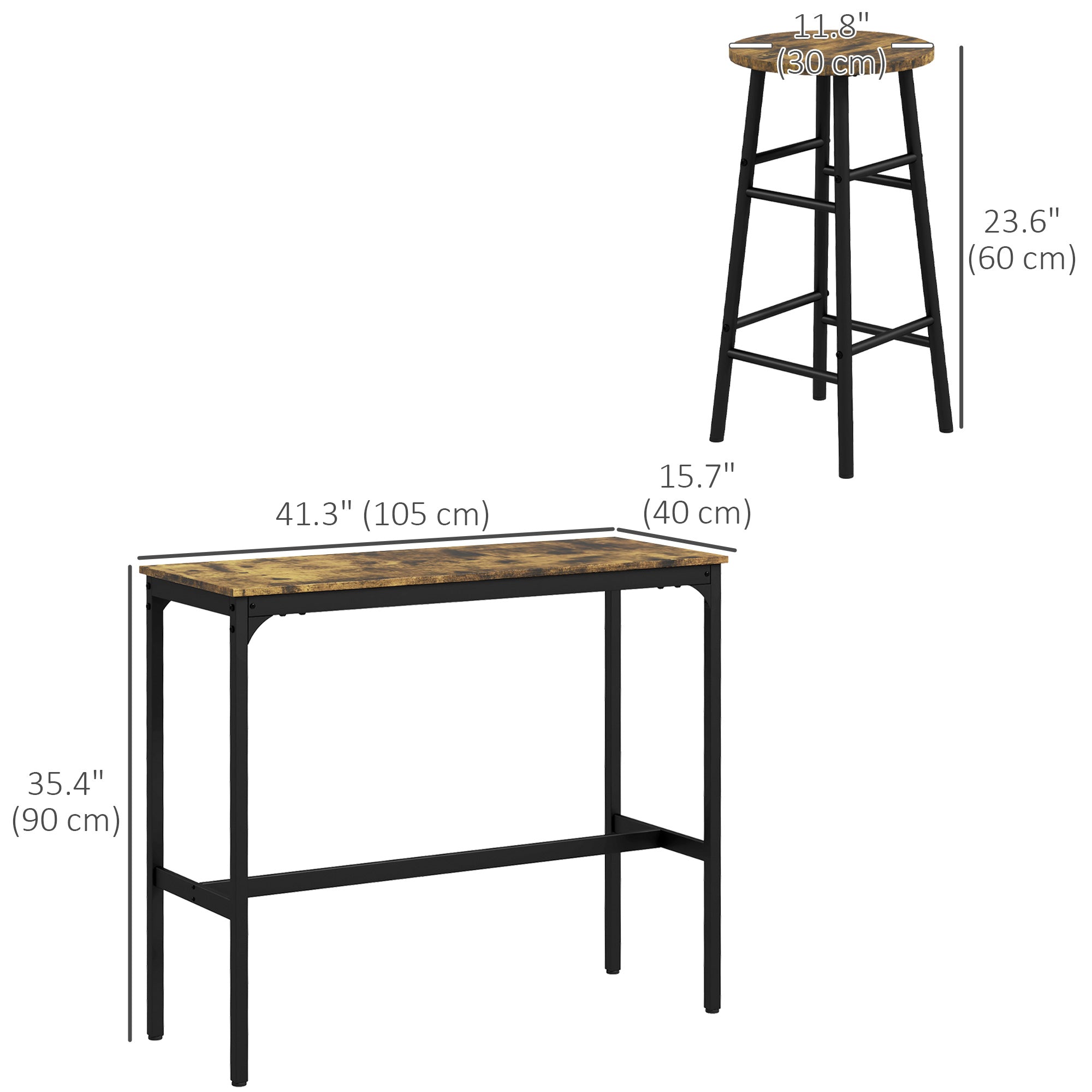 HOMCOM 5-Piece Counter Height Bar Table Set, Dining Table Set for 4 with Bar Stools, Kitchen Table and Chairs for Pub, Dining Room, Rustic Brown