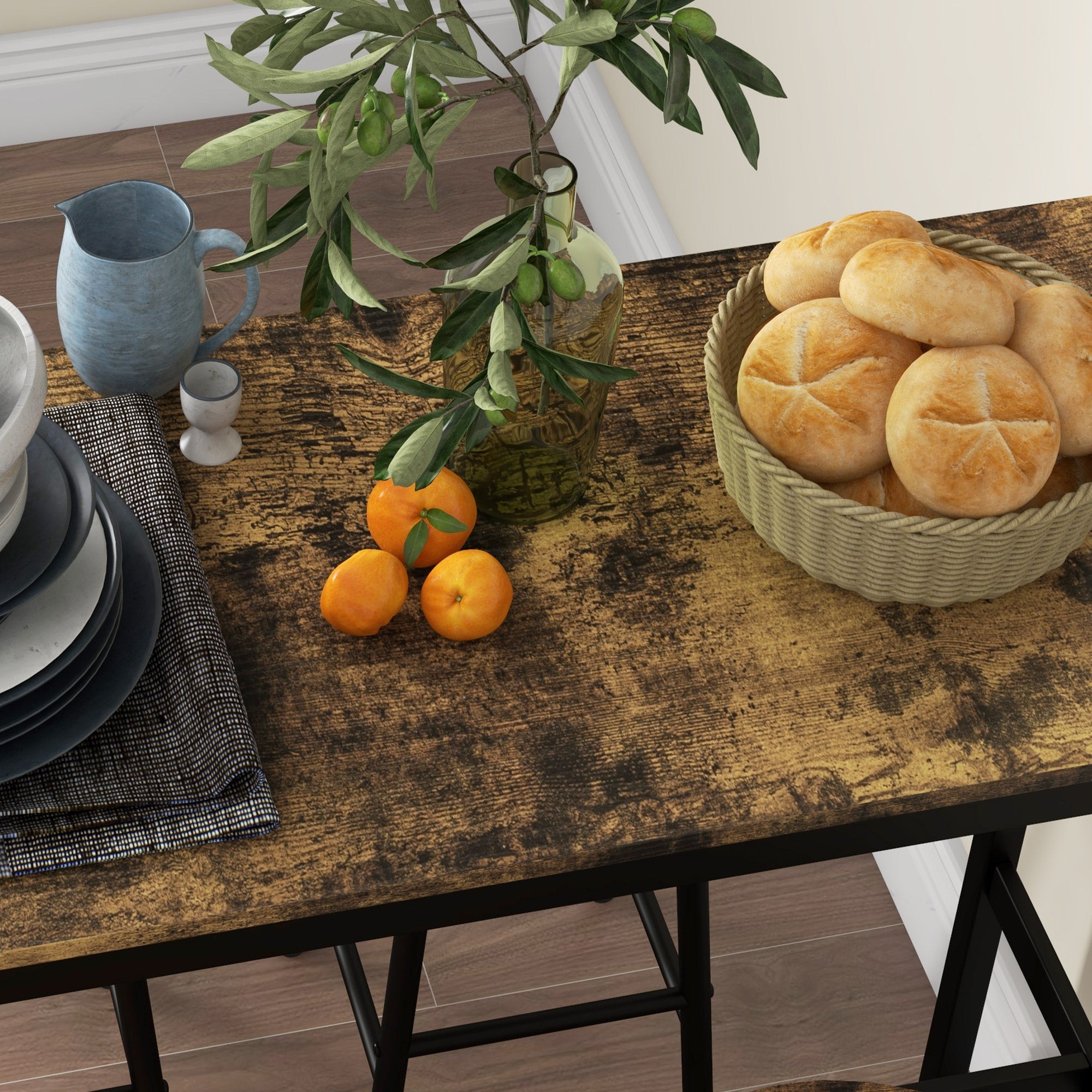 HOMCOM 5-Piece Counter Height Bar Table Set, Dining Table Set for 4 with Bar Stools, Kitchen Table and Chairs for Pub, Dining Room, Rustic Brown