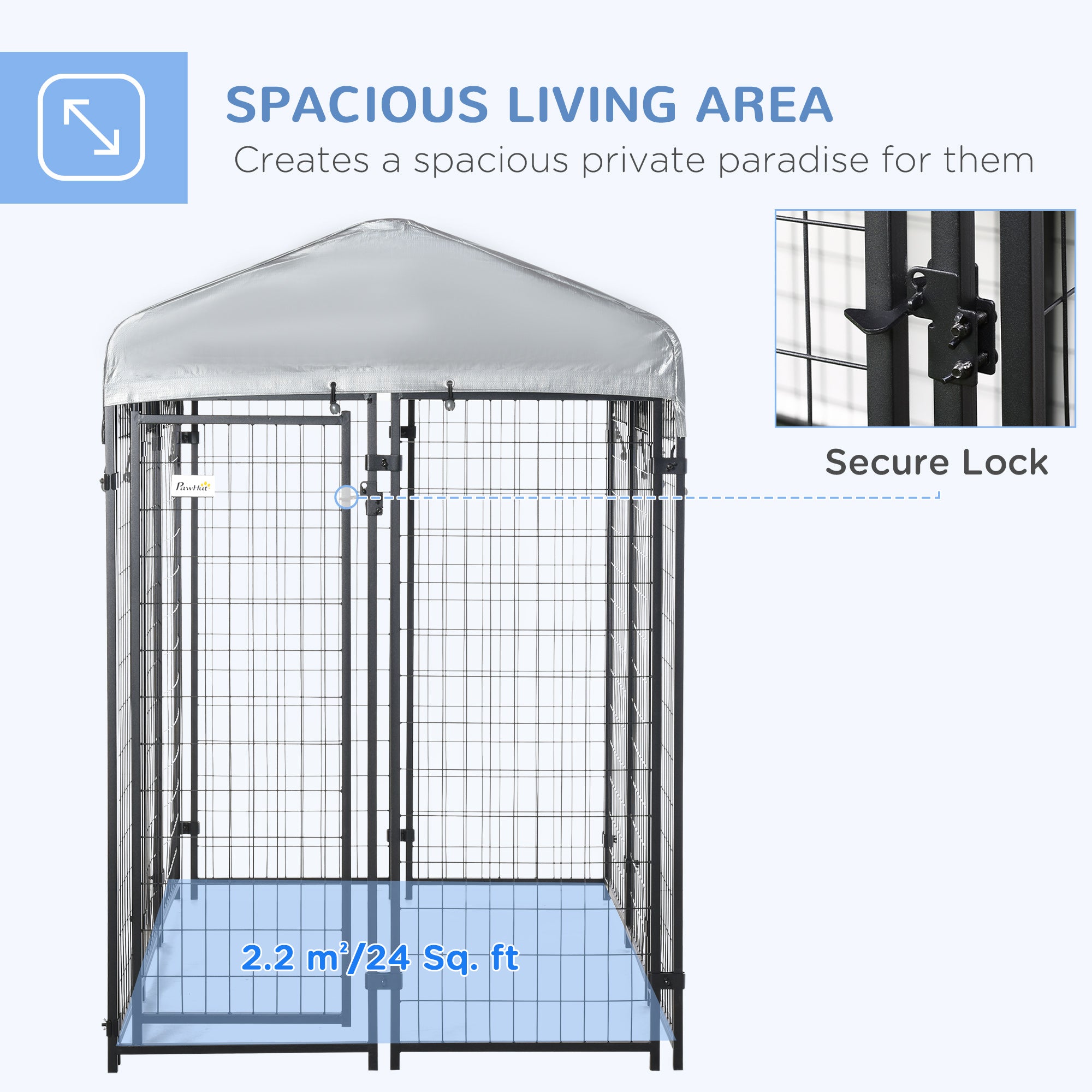 PawHut Outdoor Dog Kennel, Metal Playpen Fence Dog Run with UV-Resistant Canopy and Locks, for Medium and Large Dogs, 183 x 121 x 183cm