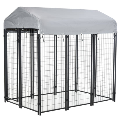 PawHut Outdoor Dog Kennel, Metal Playpen Fence Dog Run with UV-Resistant Canopy and Locks, for Medium and Large Dogs, 183 x 121 x 183cm