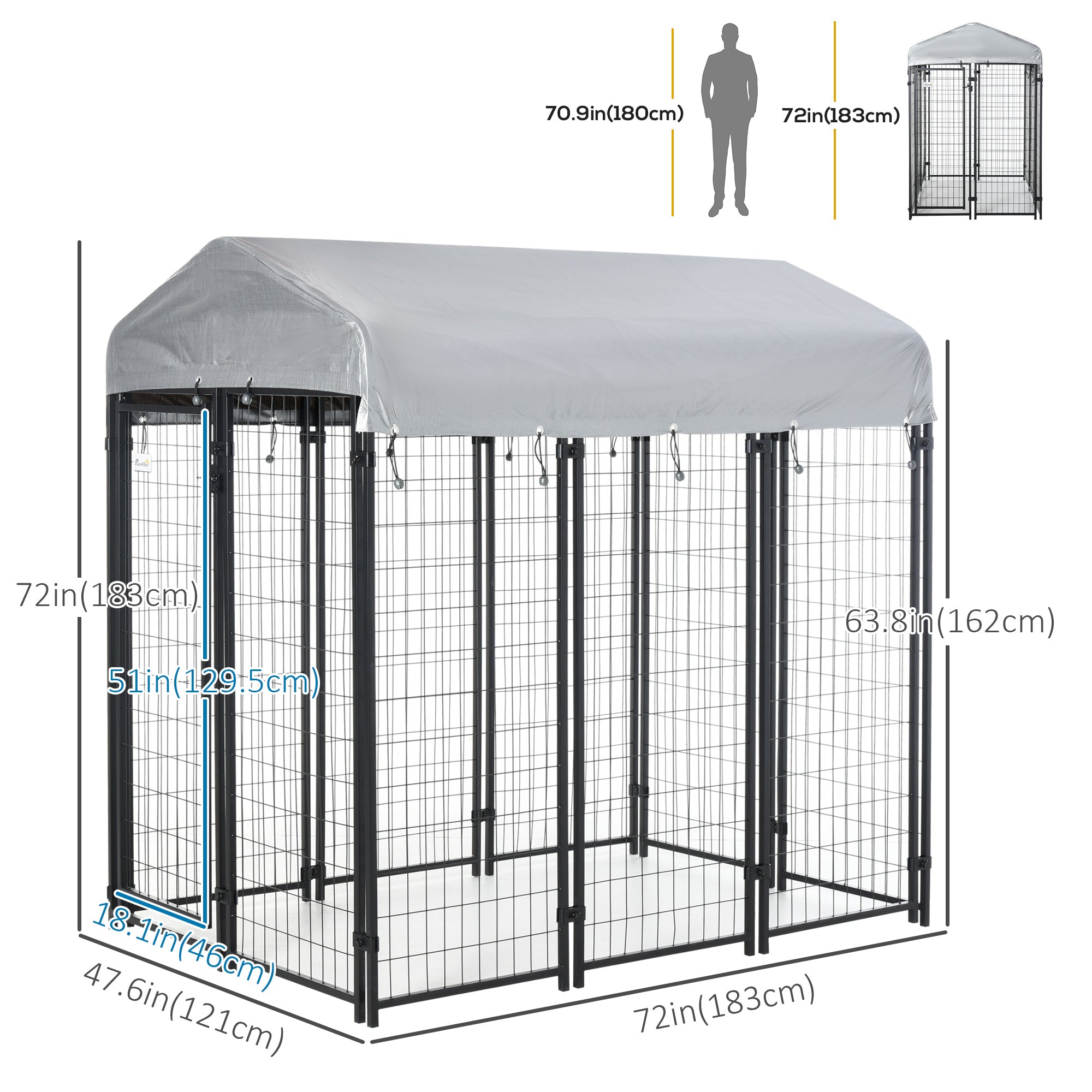 PawHut 6' x 4' x 6' Large Outdoor Dog Kennel Run Steel Fence with UV-Resistant Oxford Cloth Roof & Secure Lock