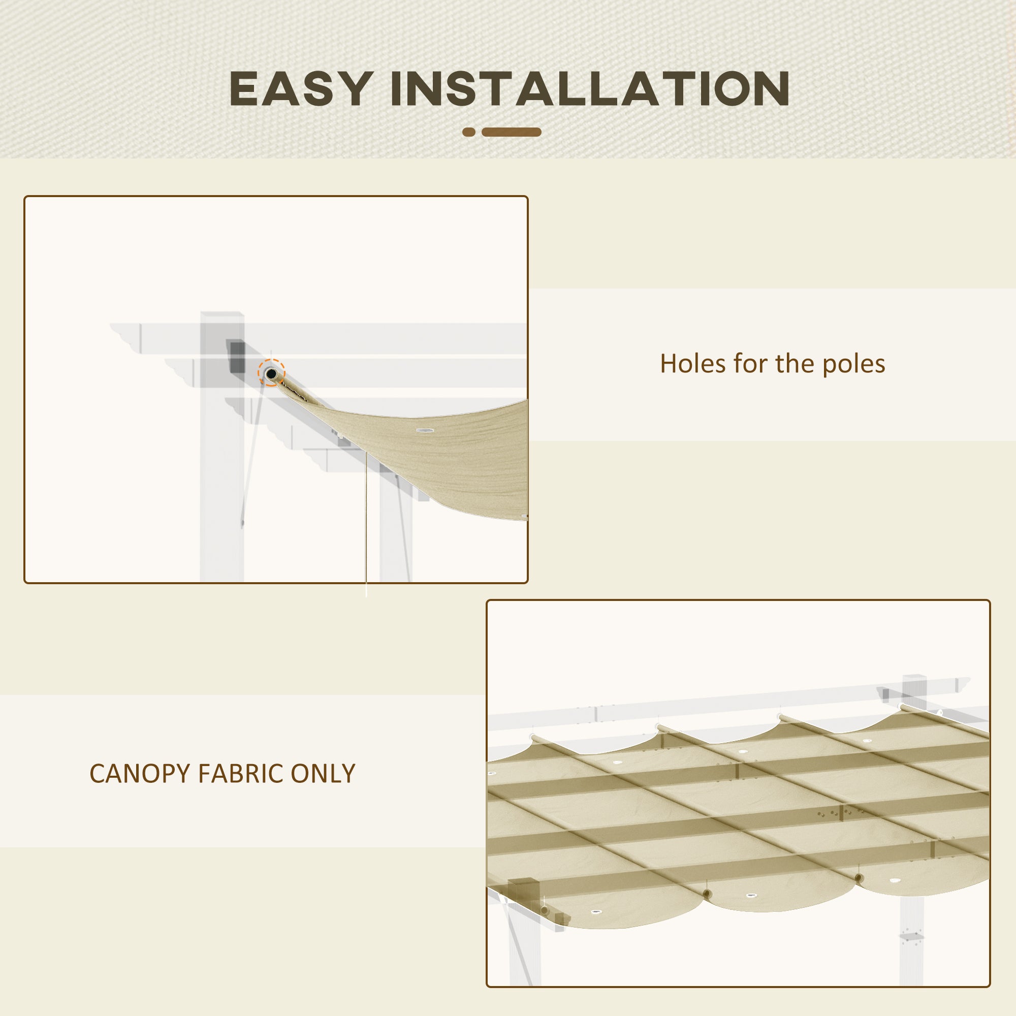 Outsunny Retractable Replacement Pergola Canopy for 10' x 13' Pergola, Pergola Cover Replacement, Beige