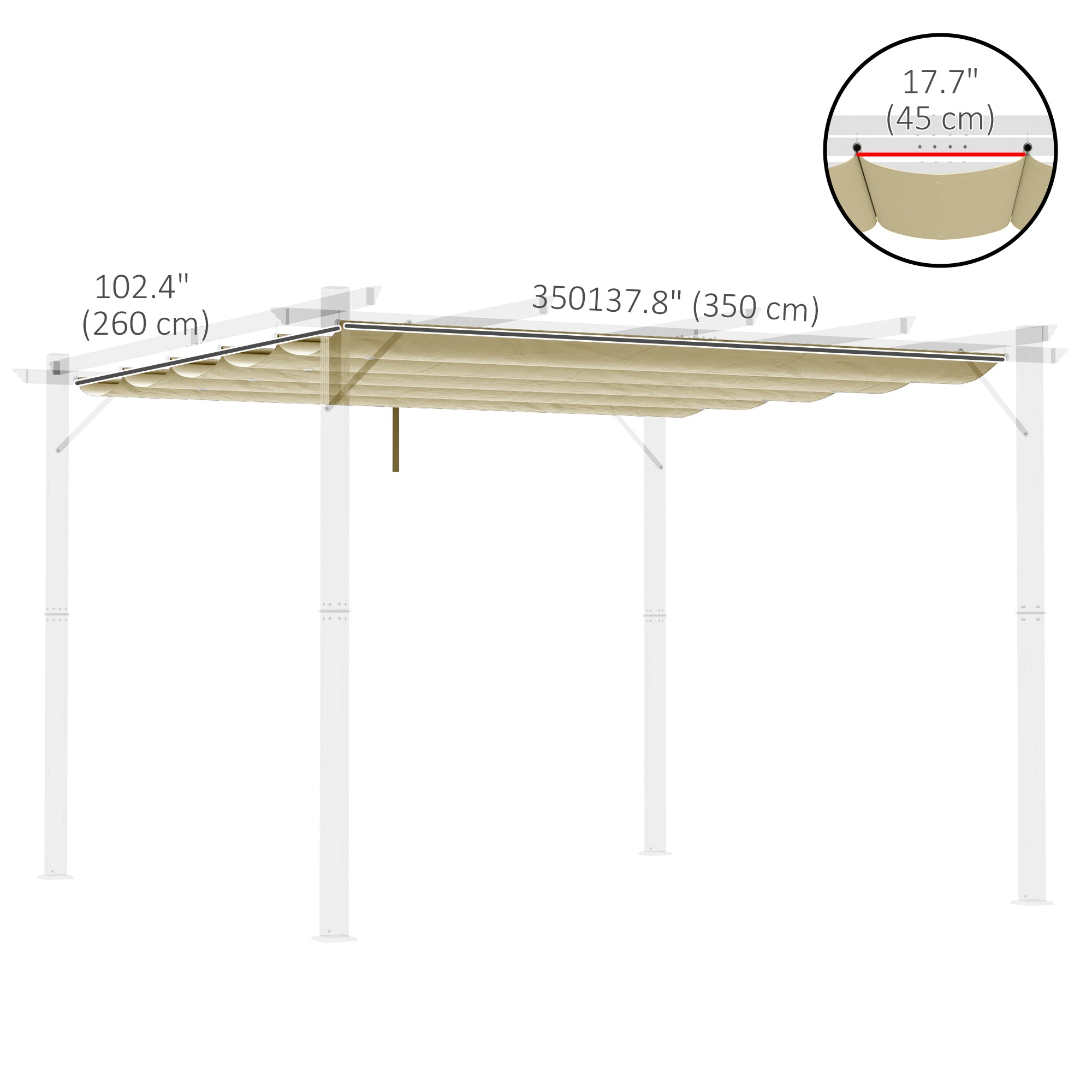 Outsunny Retractable Replacement Pergola Canopy for 10' x 13' Pergola, Pergola Cover Replacement, Beige