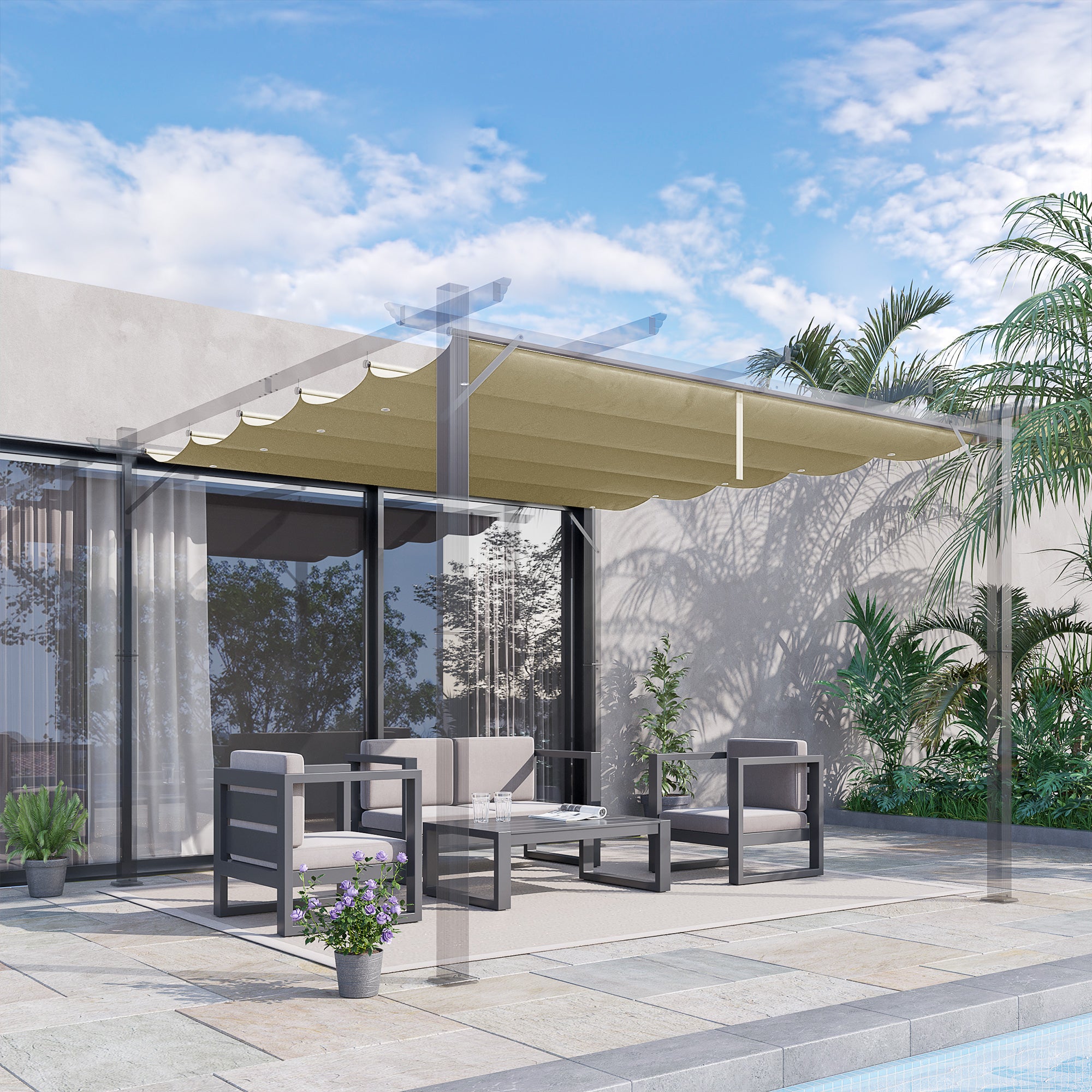 Outsunny Retractable Replacement Pergola Canopy for 10' x 13' Pergola, Pergola Cover Replacement, Beige