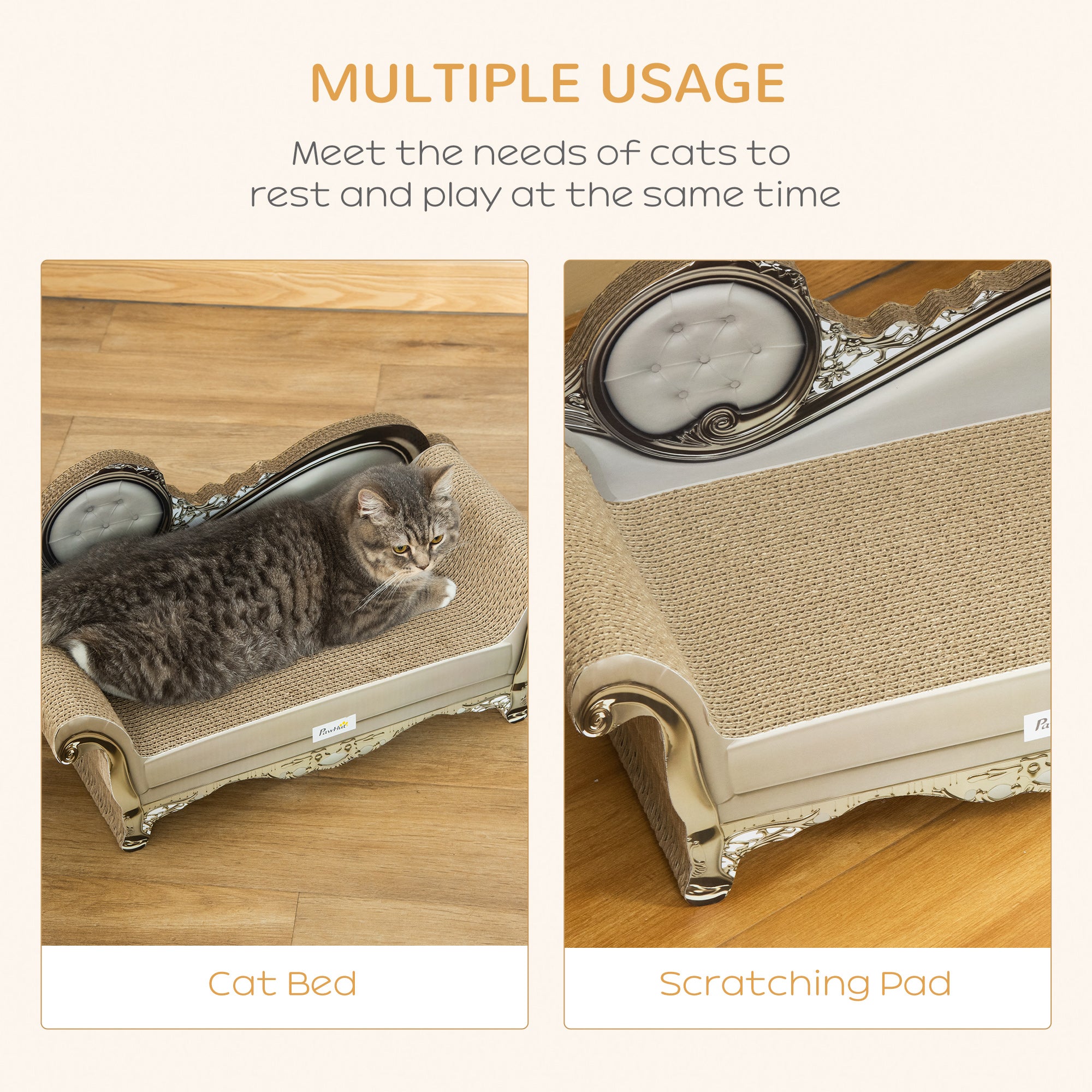 PawHut Cat Scratching Board, Cat Scratching Pad for Indoor Cats, Cat Scratcher with Catnip, 60 x 29.5 x 29cm - Brown