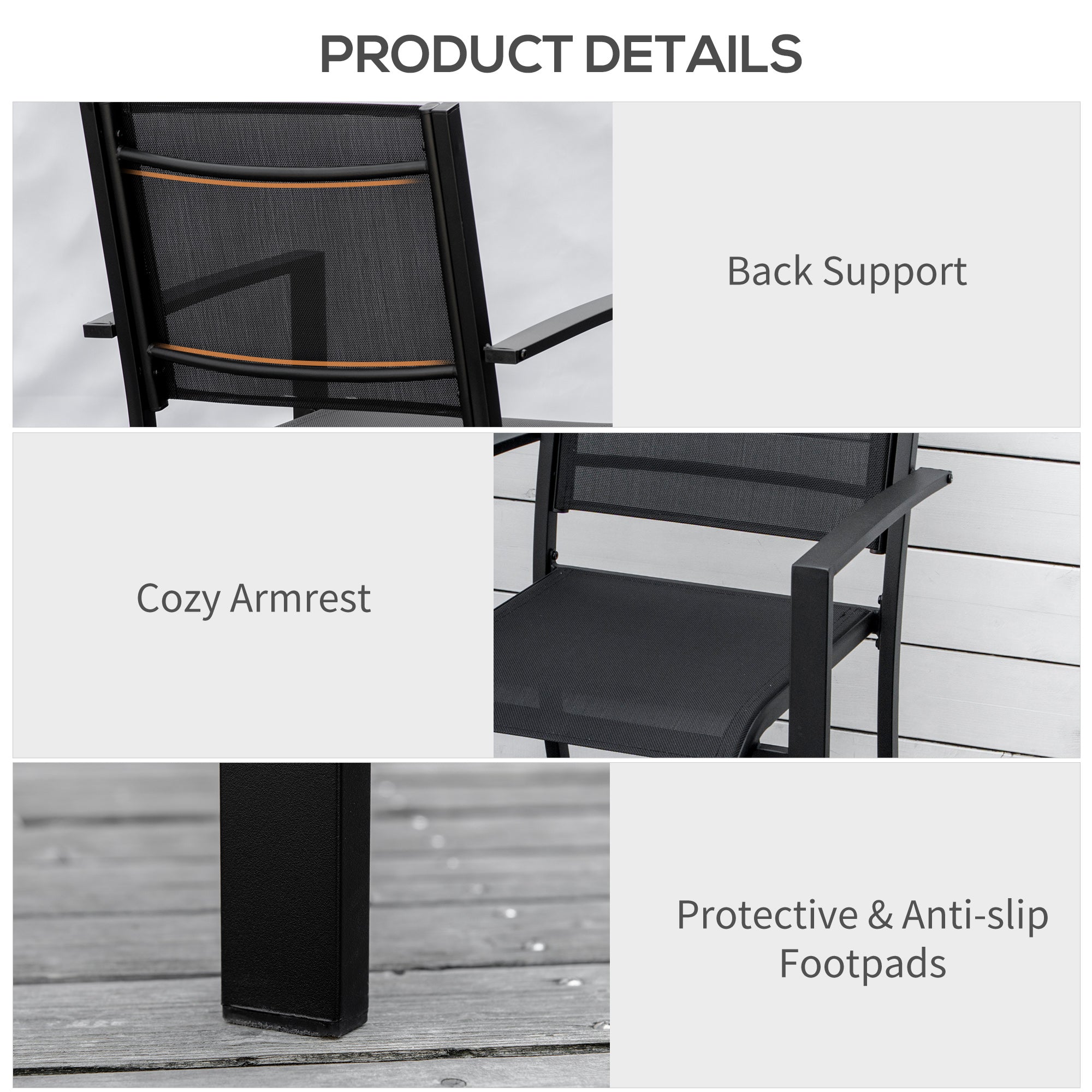 Outsunny Set of 2 Patio Dining Chair Outdoor Mesh Seat Heavy Duty Stackable Garden Bistro Chairs Yard Home Furniture Black