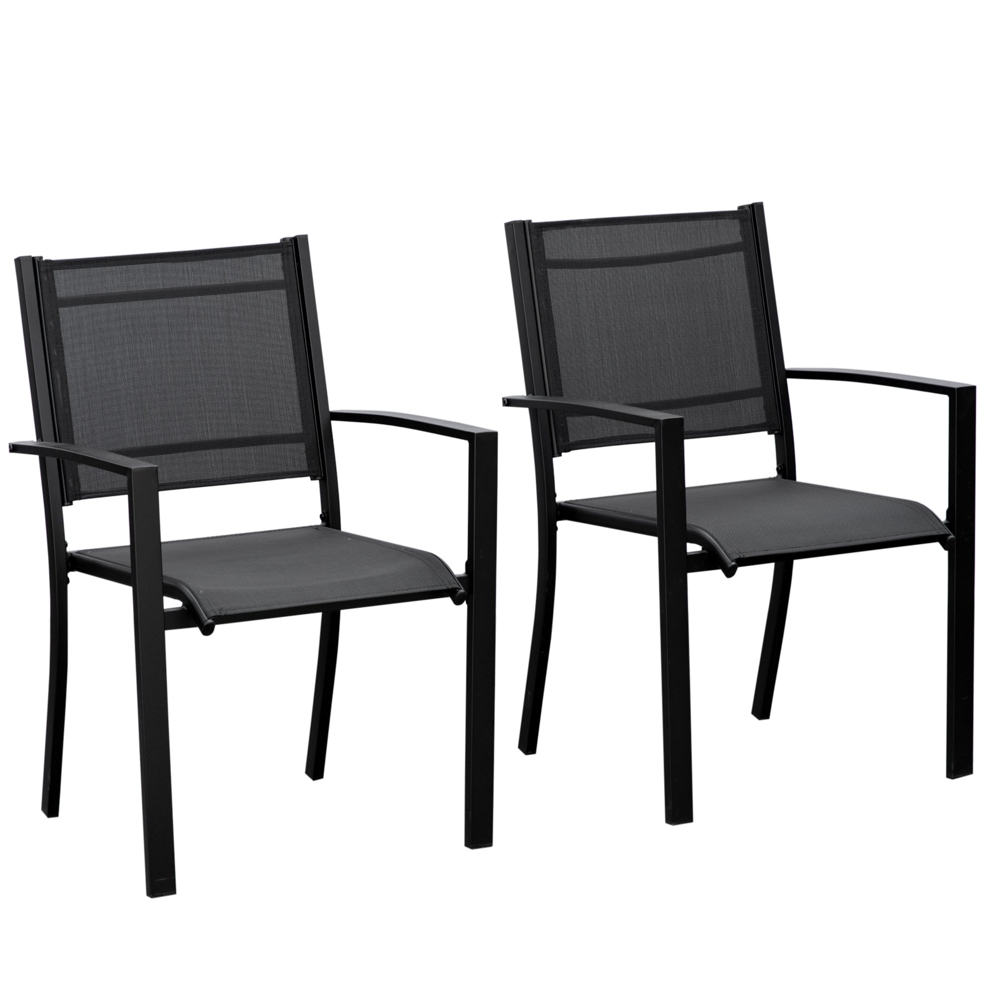 Outsunny Set of 2 Patio Dining Chair Outdoor Mesh Seat Heavy Duty Stackable Garden Bistro Chairs Yard Home Furniture Black