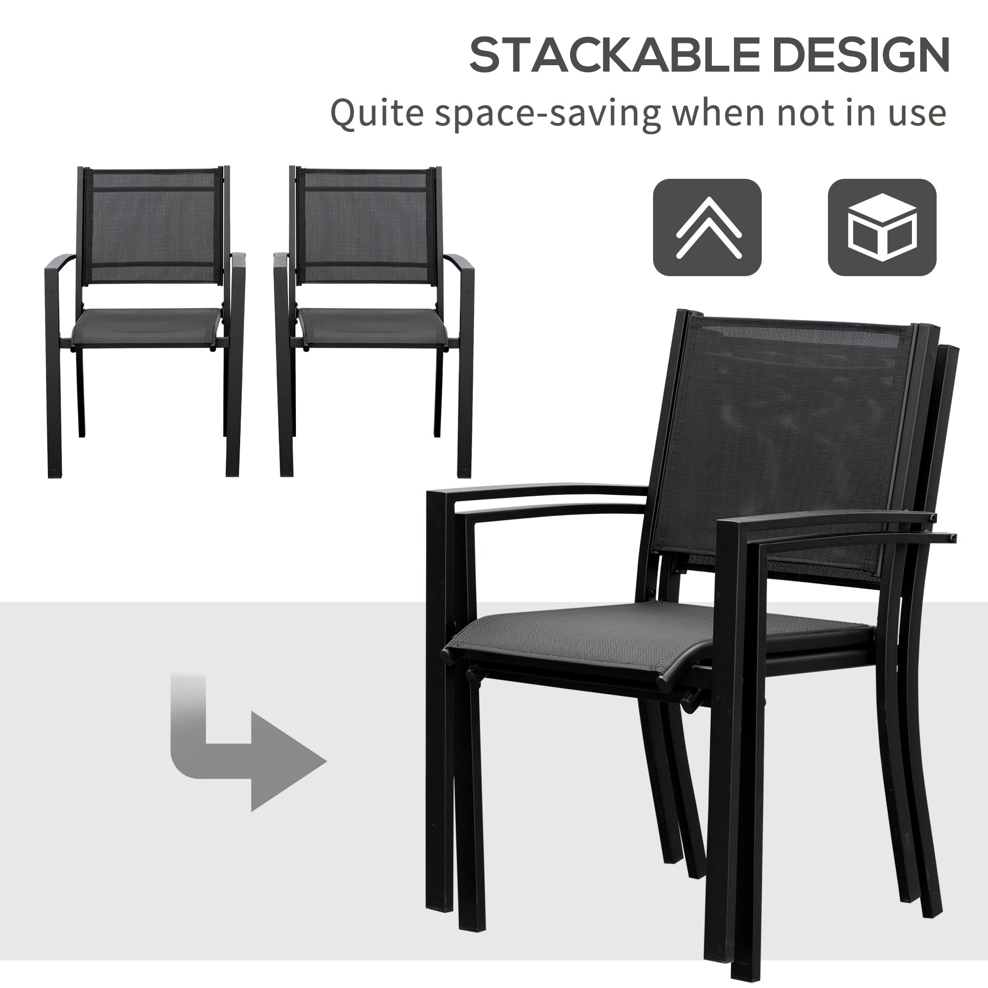 Outsunny Set of 2 Patio Dining Chair Outdoor Mesh Seat Heavy Duty Stackable Garden Bistro Chairs Yard Home Furniture Black