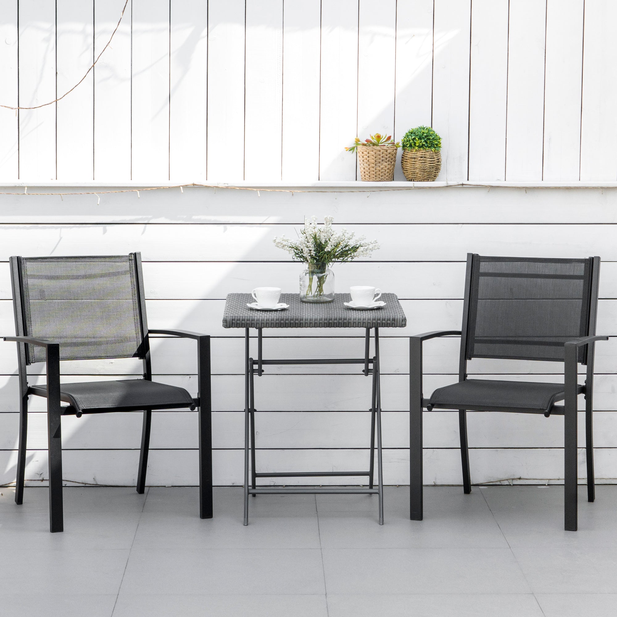 Outsunny Set of 2 Patio Dining Chair Outdoor Mesh Seat Heavy Duty Stackable Garden Bistro Chairs Yard Home Furniture Black