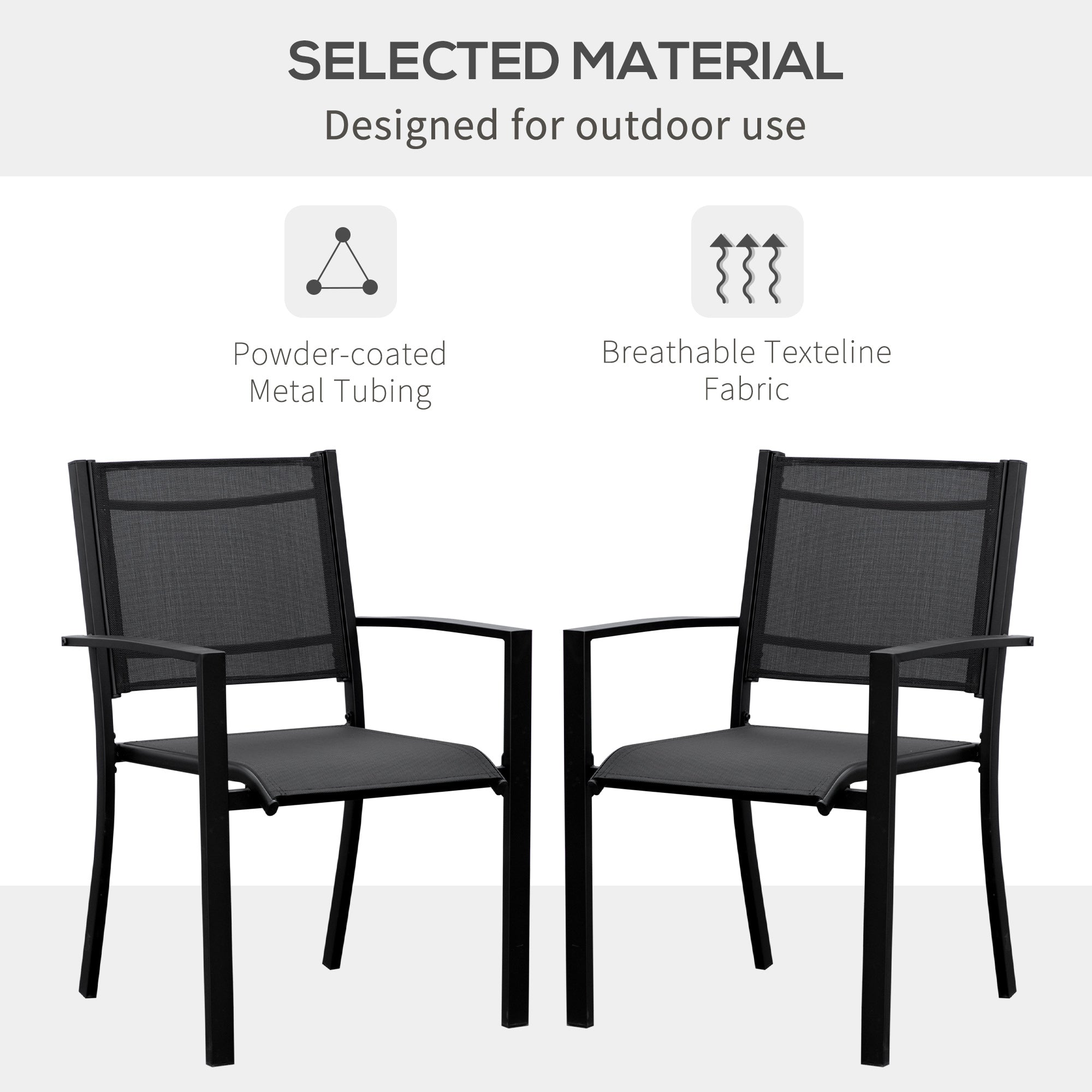 Outsunny Set of 2 Patio Dining Chair Outdoor Mesh Seat Heavy Duty Stackable Garden Bistro Chairs Yard Home Furniture Black