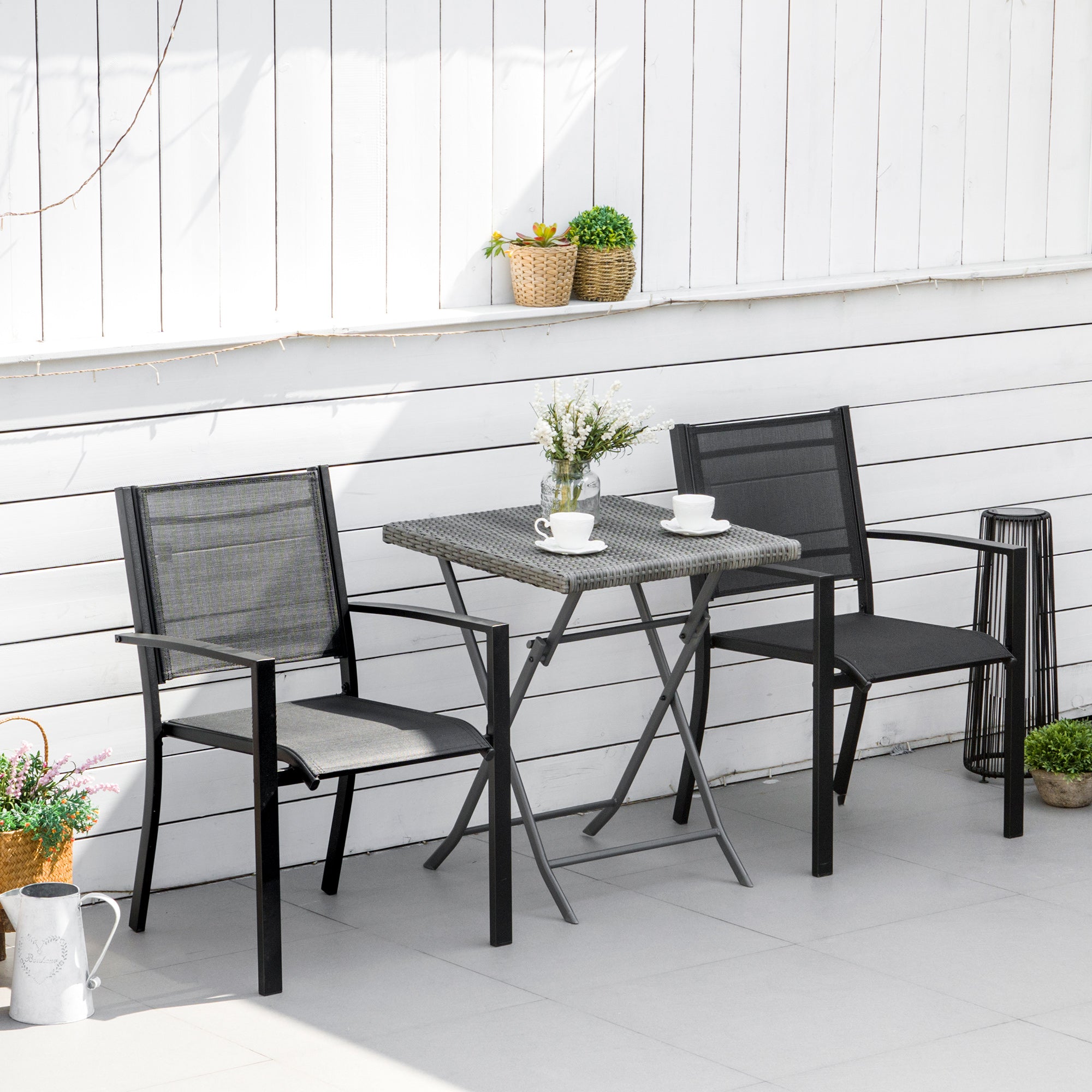 Outsunny Set of 2 Patio Dining Chair Outdoor Mesh Seat Heavy Duty Stackable Garden Bistro Chairs Yard Home Furniture Black